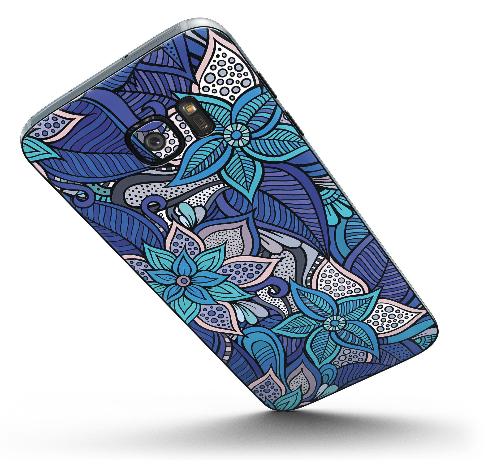 Floral Blues Full Body Skin-Kit for Samsung Galaxy S7/S7 Edge, showcasing vibrant floral design on premium vinyl.