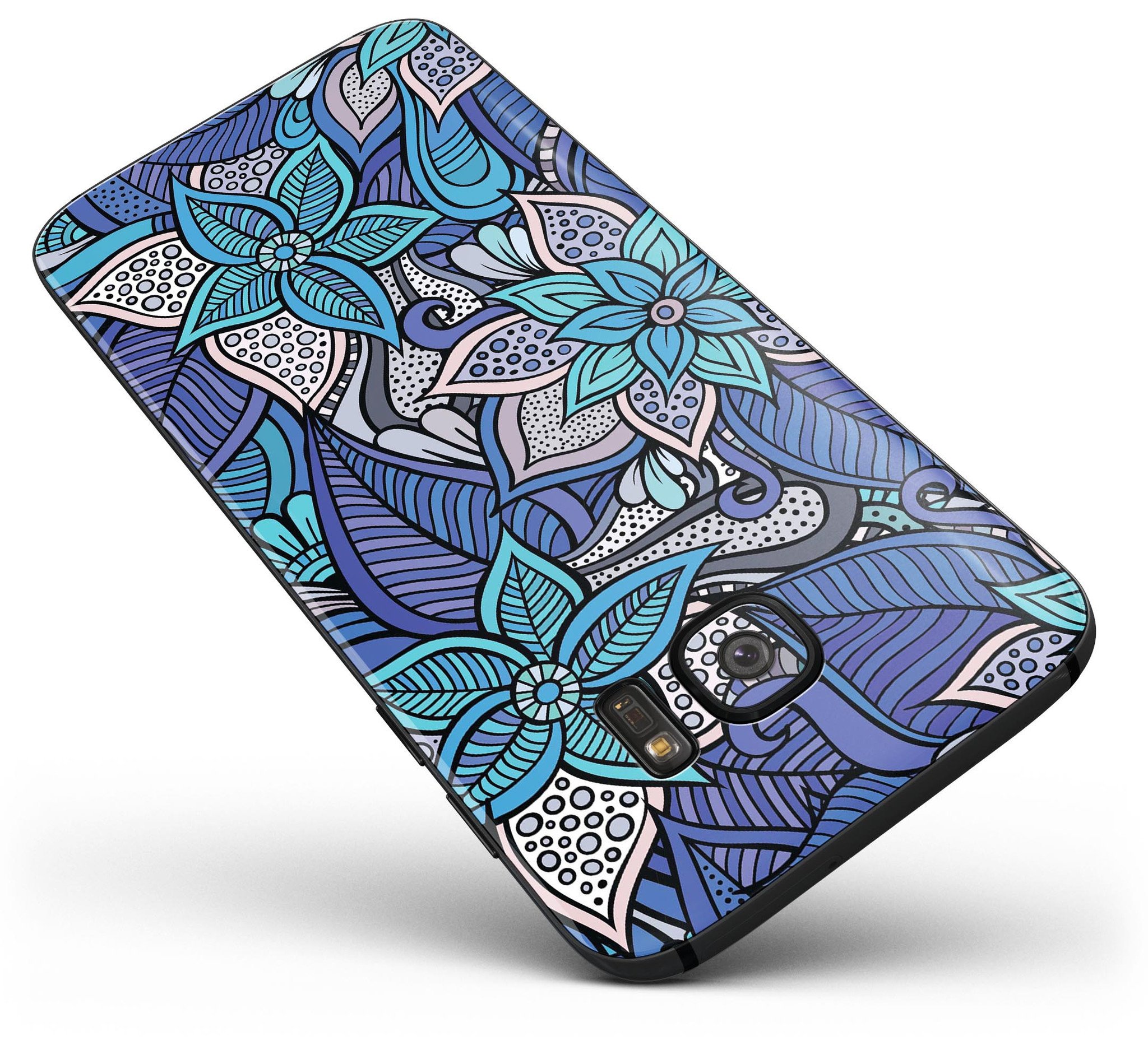 Floral Blues Full Body Skin-Kit for Samsung Galaxy S7/S7 Edge, showcasing vibrant floral design on premium vinyl.