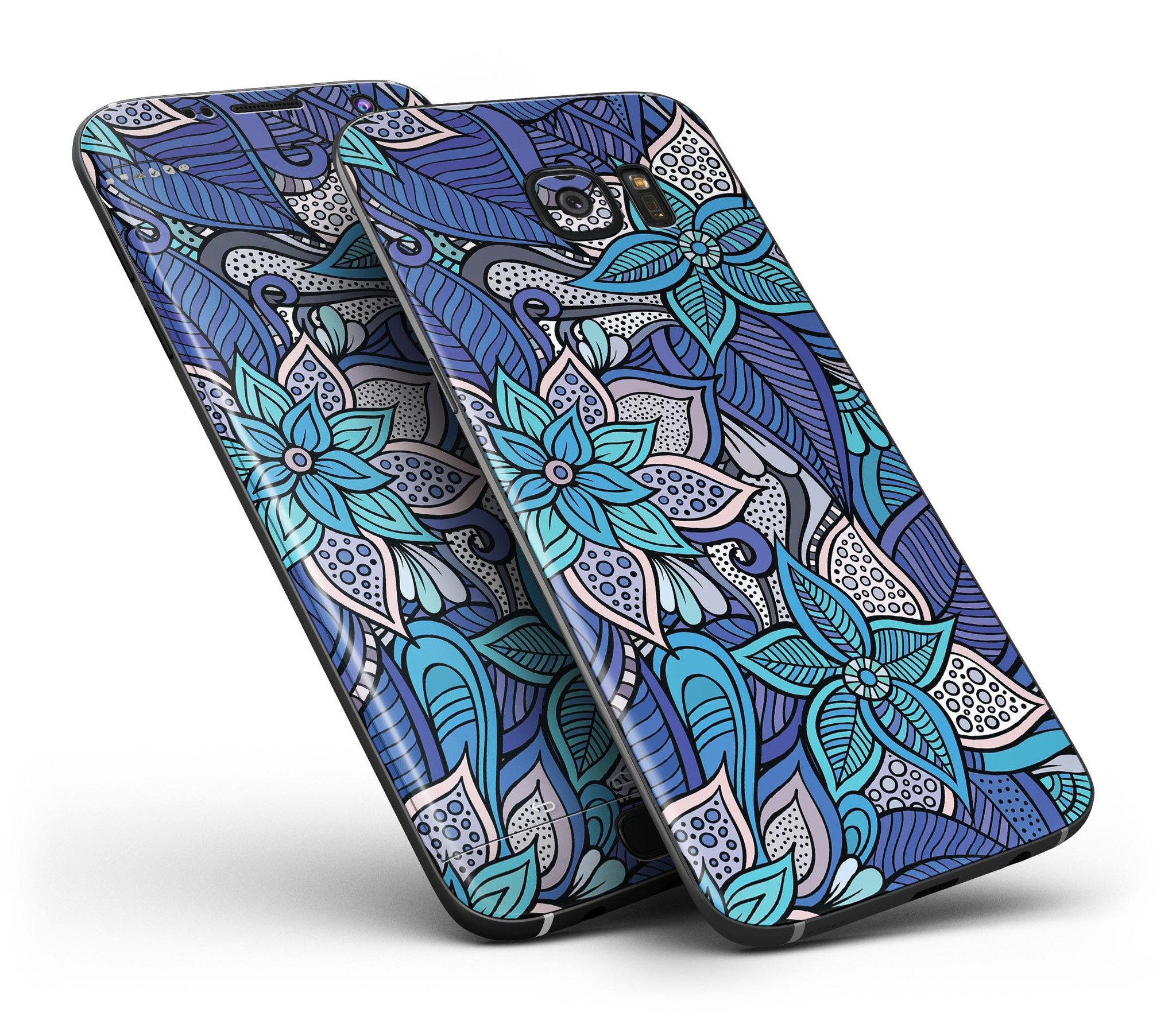 Floral Blues Full Body Skin-Kit for Samsung Galaxy S7/S7 Edge, showcasing vibrant floral design on premium vinyl.