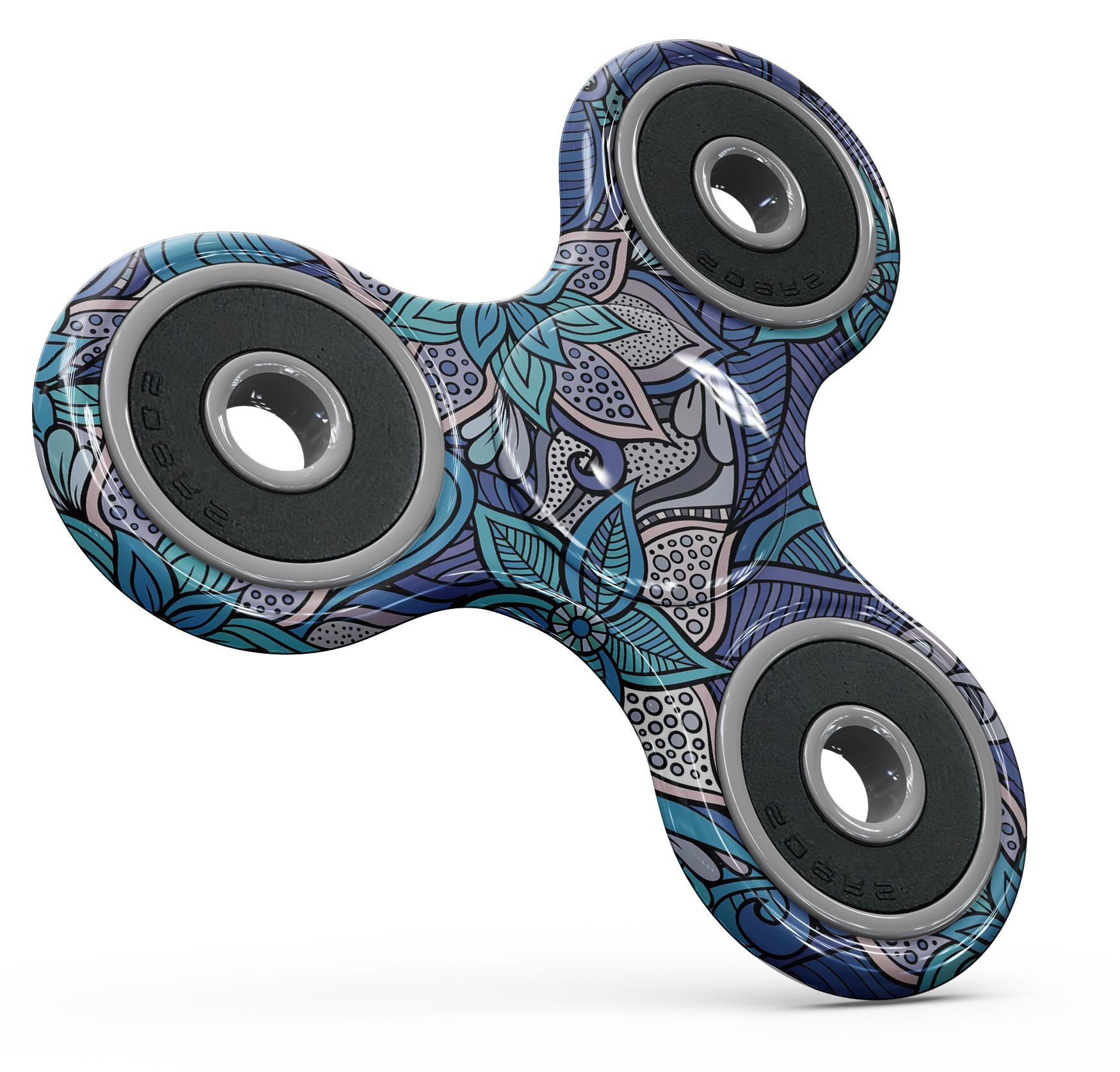 Floral Blues Full-Body Fidget Spinner Skin-Kit showcasing vibrant floral design on premium vinyl material.