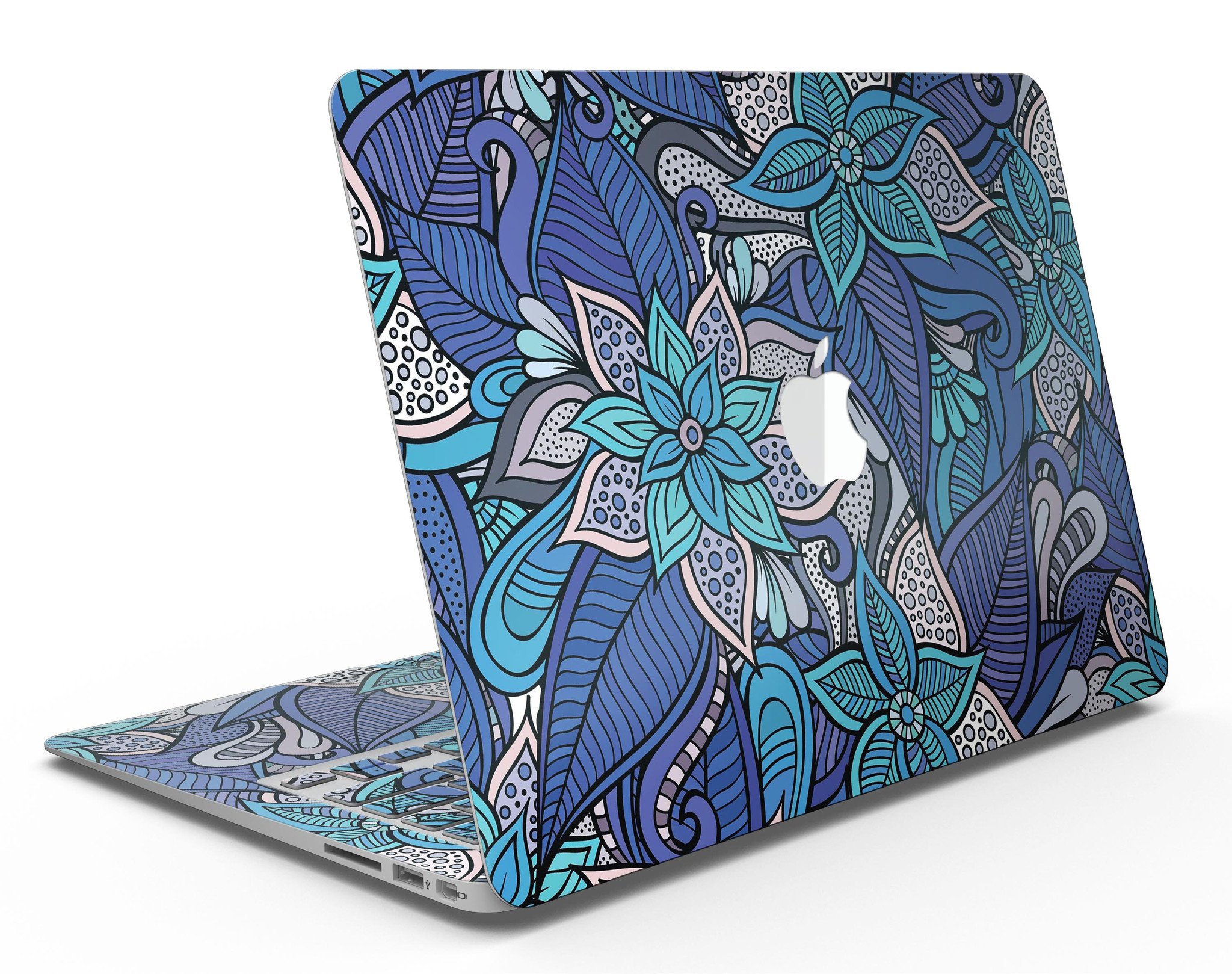 Floral Blues MacBook Air Skin Kit showcasing vibrant floral design on a sleek MacBook Air.