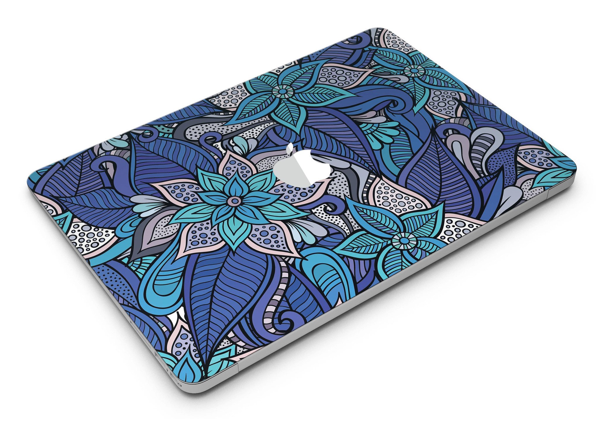 Floral Blues MacBook Air Skin Kit showcasing vibrant floral design on a sleek MacBook Air.