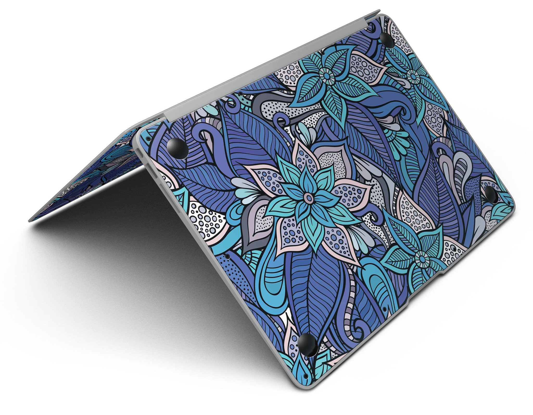 Floral Blues MacBook Air Skin Kit showcasing vibrant floral design on a sleek MacBook Air.