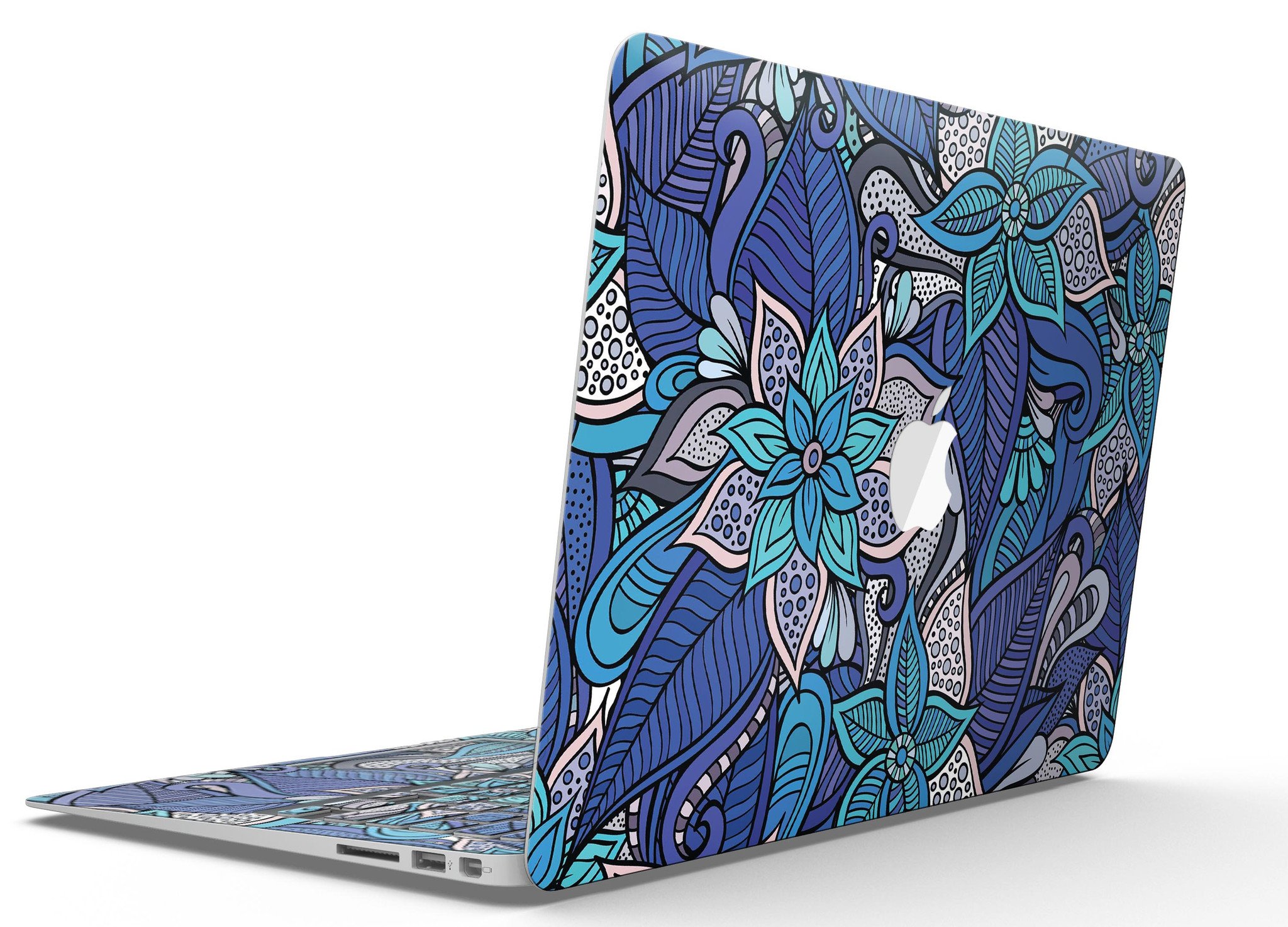 Floral Blues MacBook Air Skin Kit showcasing vibrant floral design on a sleek MacBook Air.