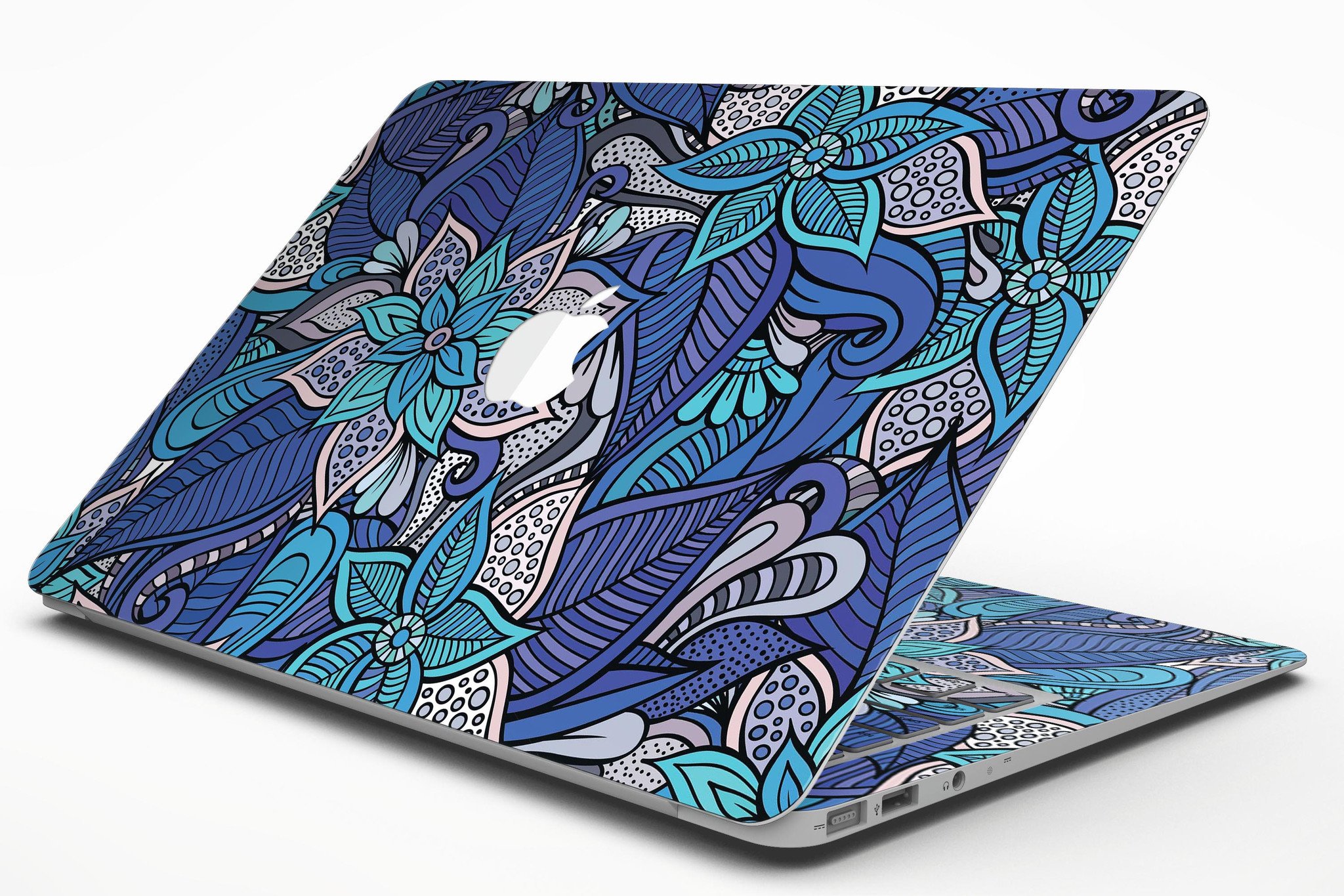 Floral Blues MacBook Air Skin Kit showcasing vibrant floral design on a sleek MacBook Air.