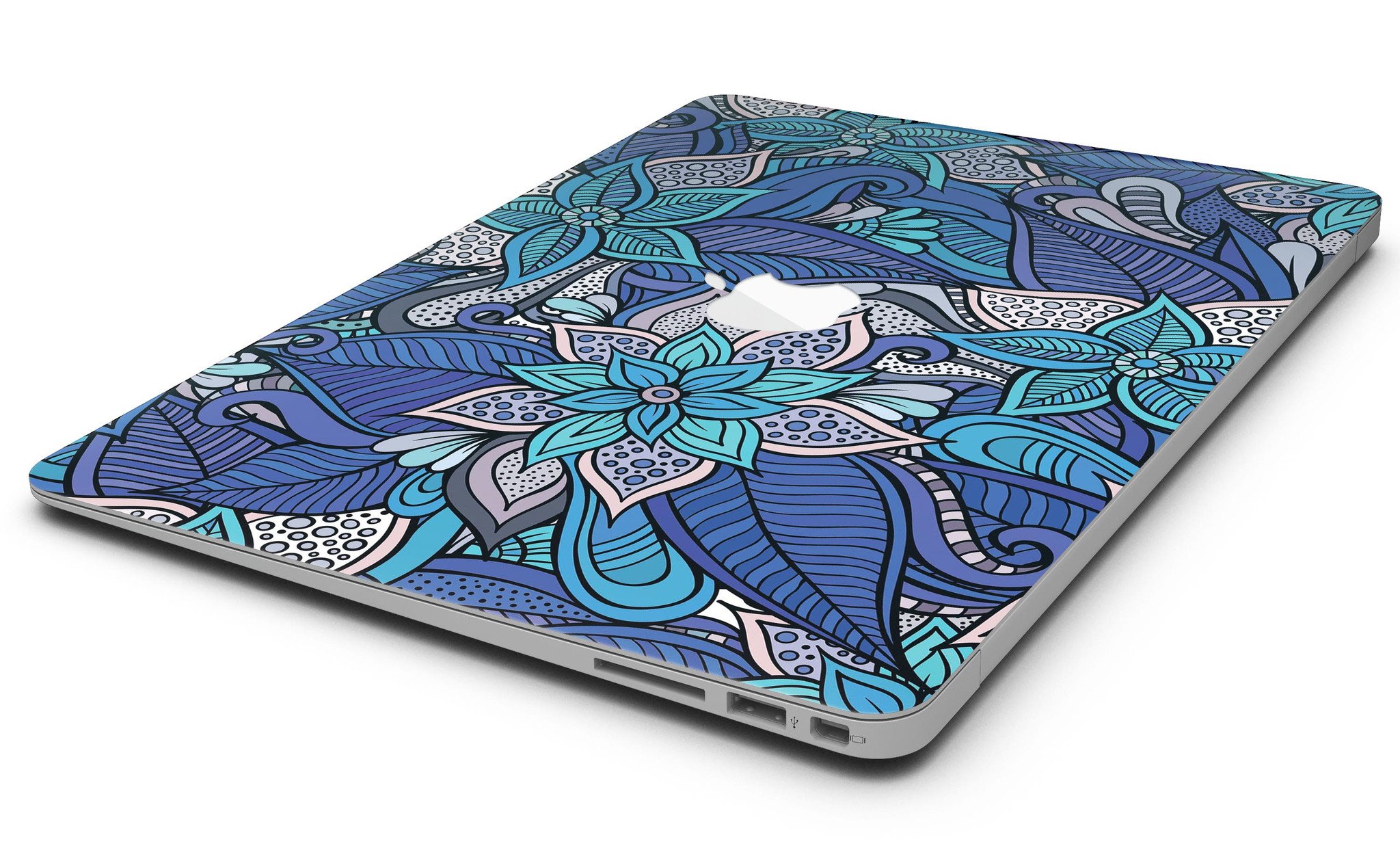 Floral Blues MacBook Air Skin Kit showcasing vibrant floral design on a sleek MacBook Air.