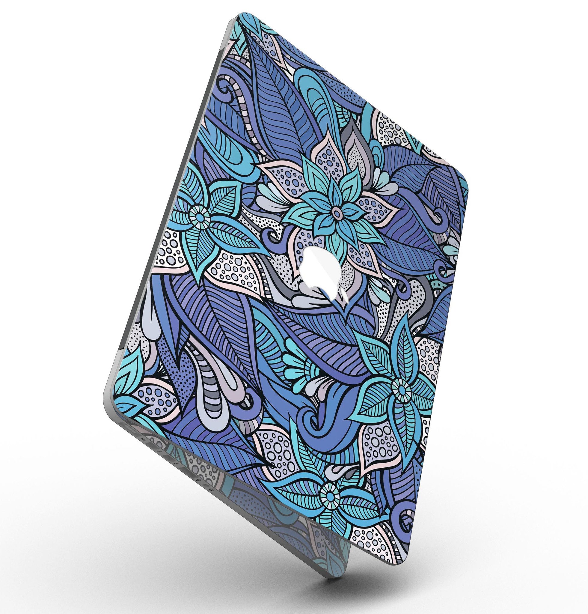 Floral Blues skin kit for MacBook Pro with Retina Display, showcasing vibrant floral design on a sleek laptop.