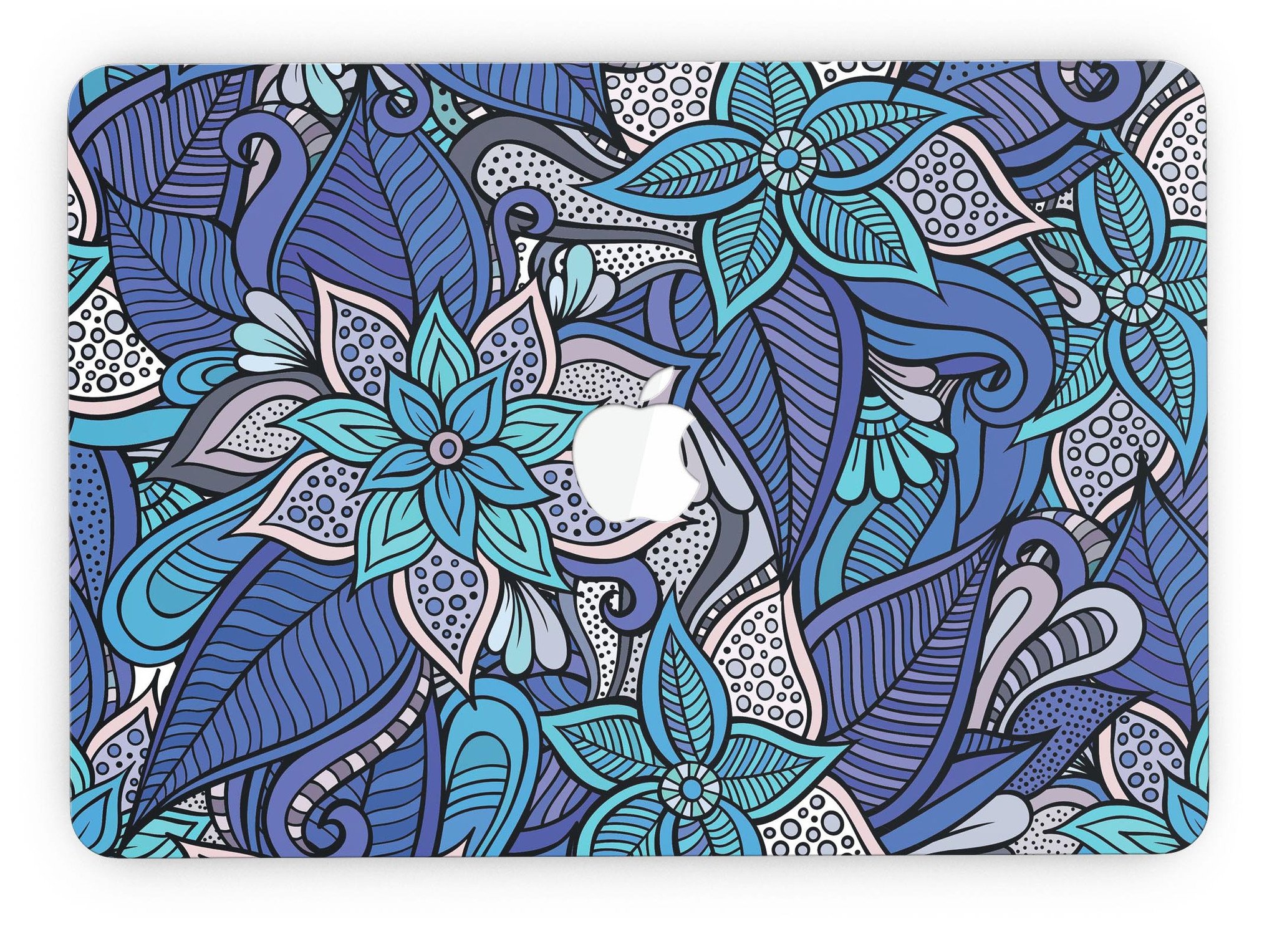 Floral Blues skin kit for MacBook Pro with Retina Display, showcasing vibrant floral design on a sleek laptop.