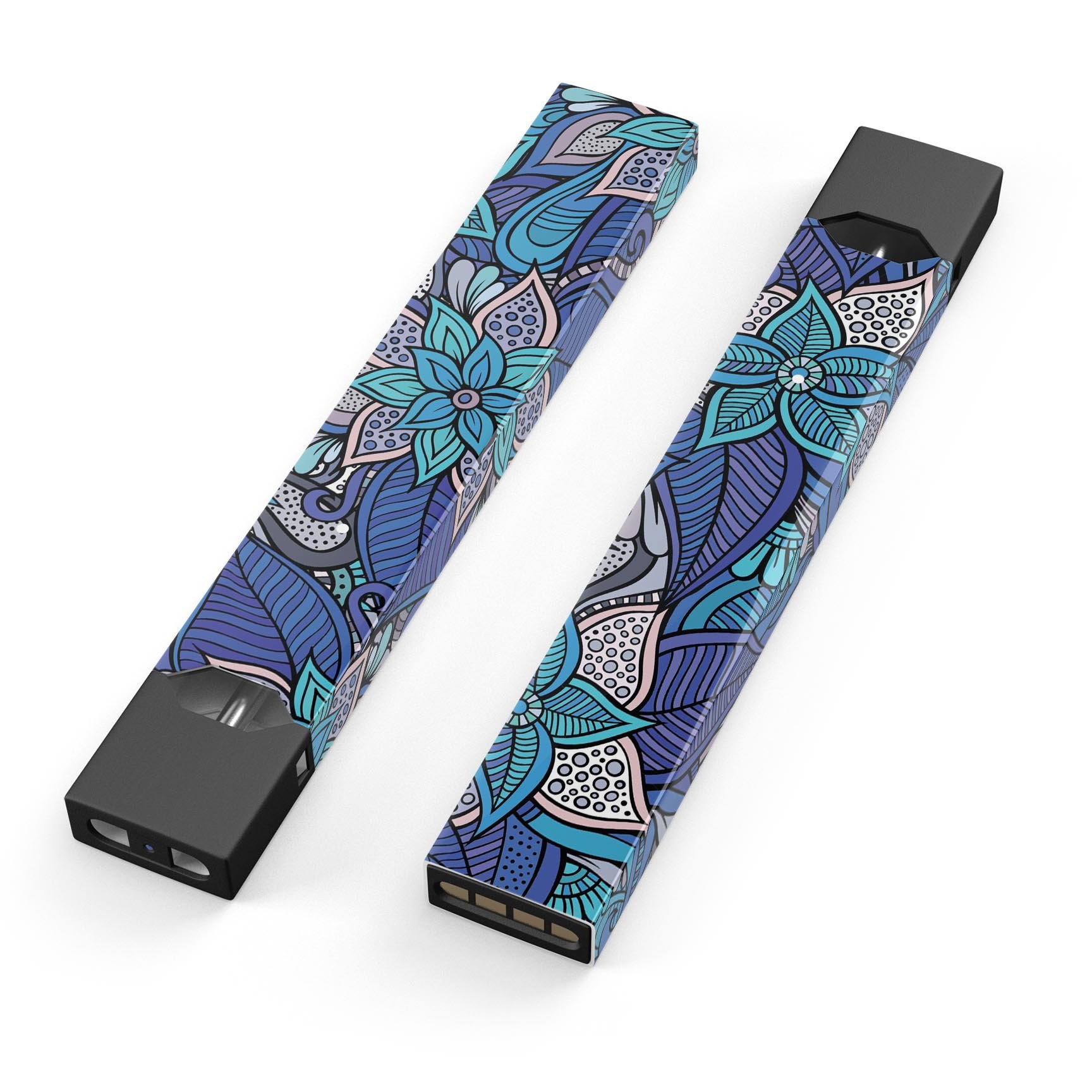 Floral Blues Premium Decal Skin-Wrap Sticker designed for JUUL vaping device, showcasing vibrant floral patterns and a sleek finish.