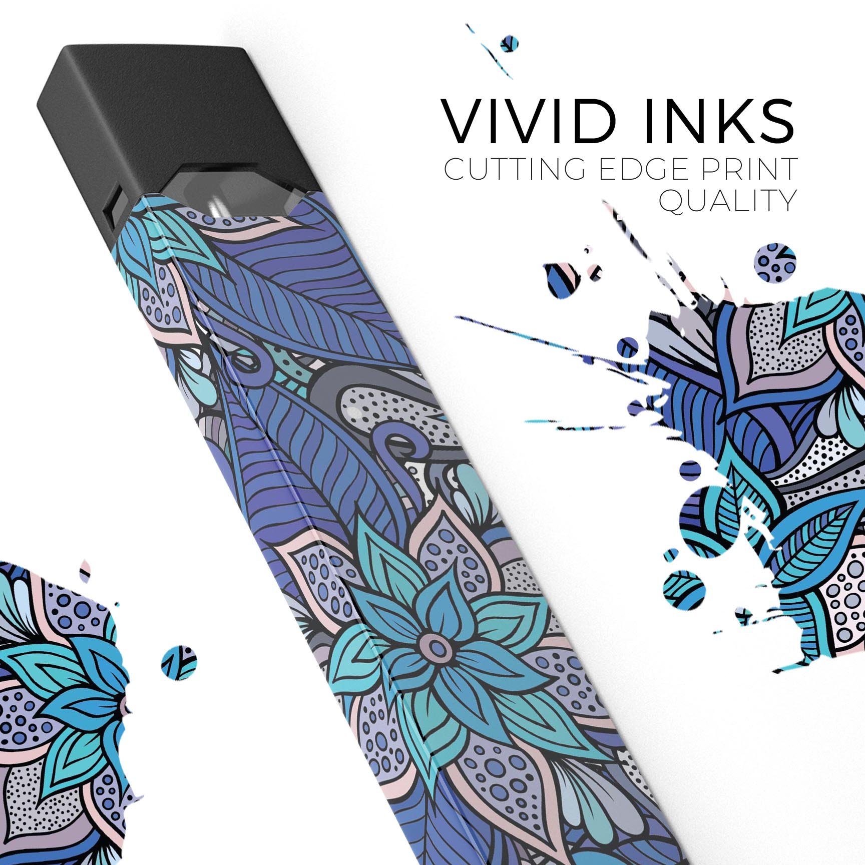 Floral Blues Premium Decal Skin-Wrap Sticker designed for JUUL vaping device, showcasing vibrant floral patterns and a sleek finish.