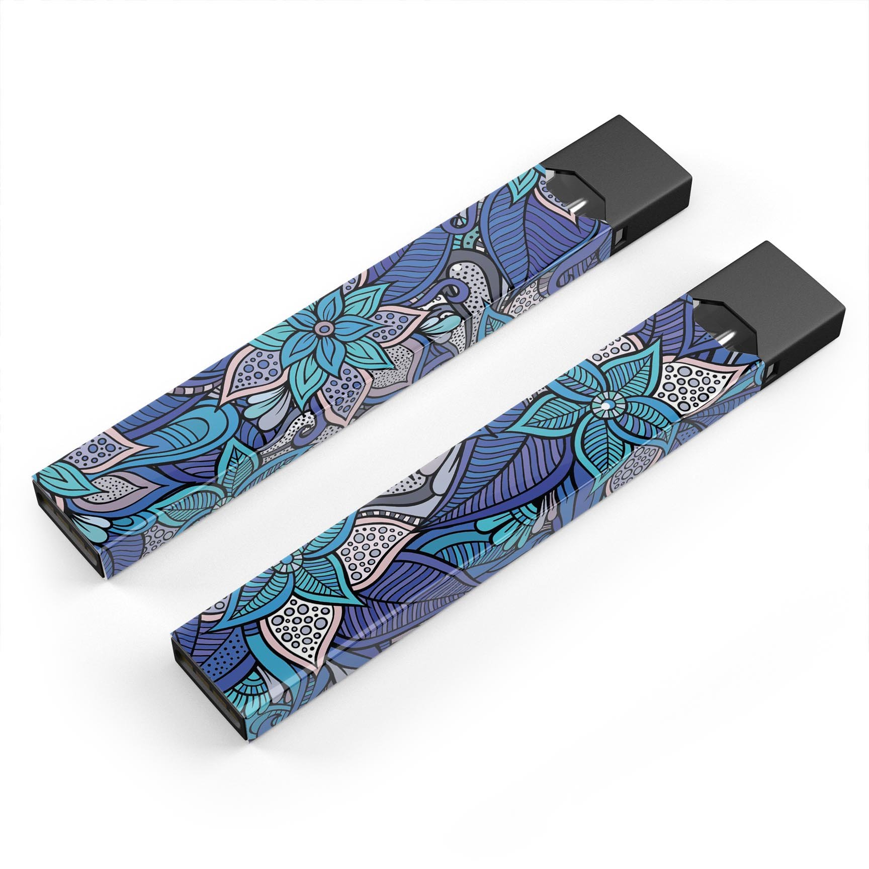 Floral Blues Premium Decal Skin-Wrap Sticker designed for JUUL vaping device, showcasing vibrant floral patterns and a sleek finish.