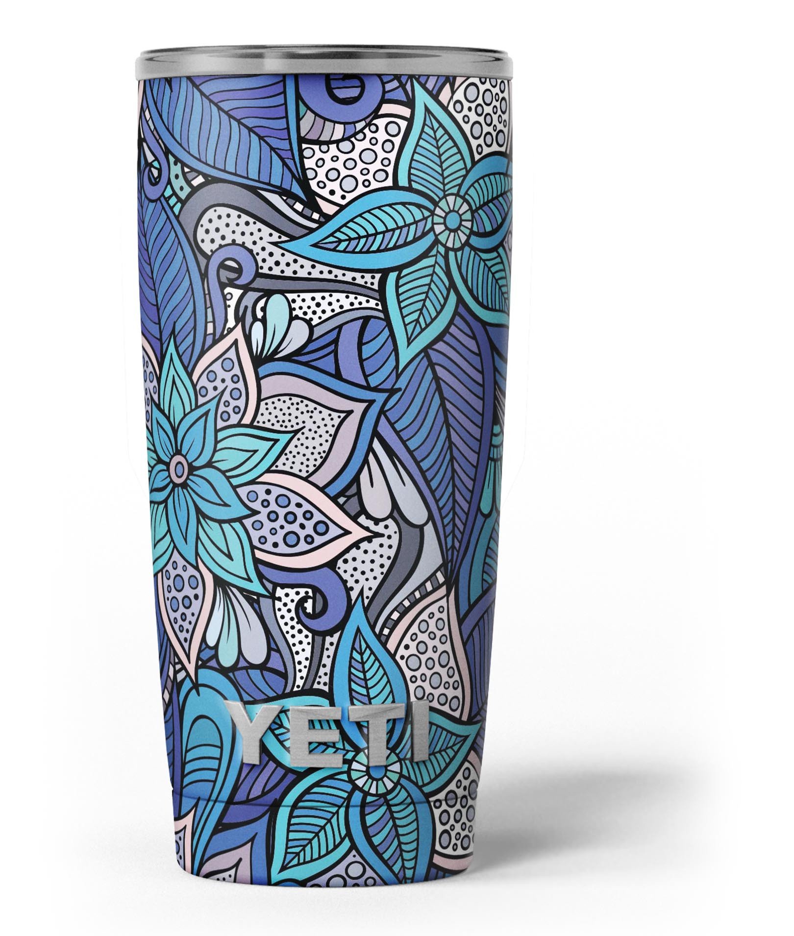 Floral Blues Skin Decal Vinyl Wrap Kit for Yeti Cooler, showcasing vibrant floral design and premium vinyl material.