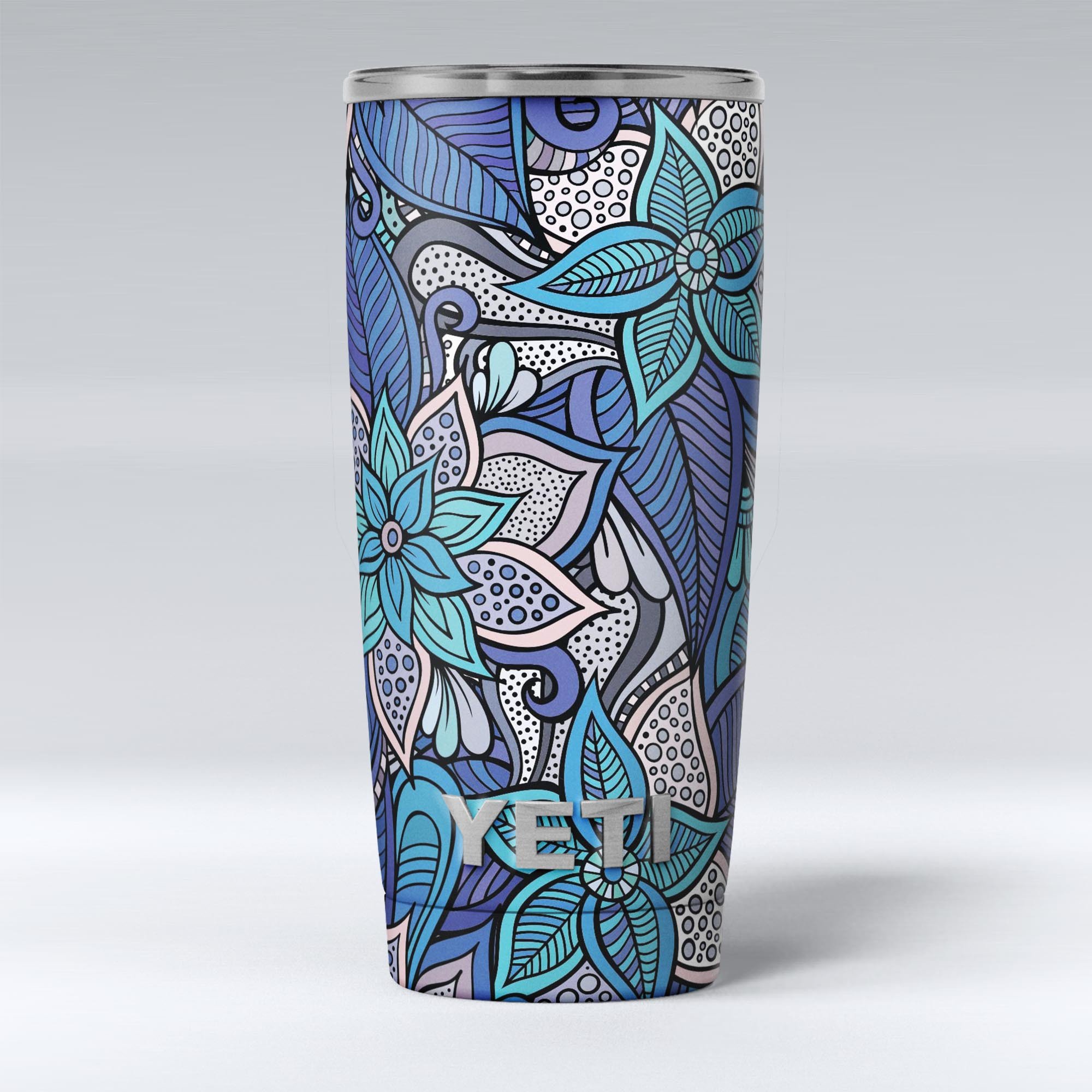 Floral Blues Skin Decal Vinyl Wrap Kit for Yeti Cooler, showcasing vibrant floral design and premium vinyl material.