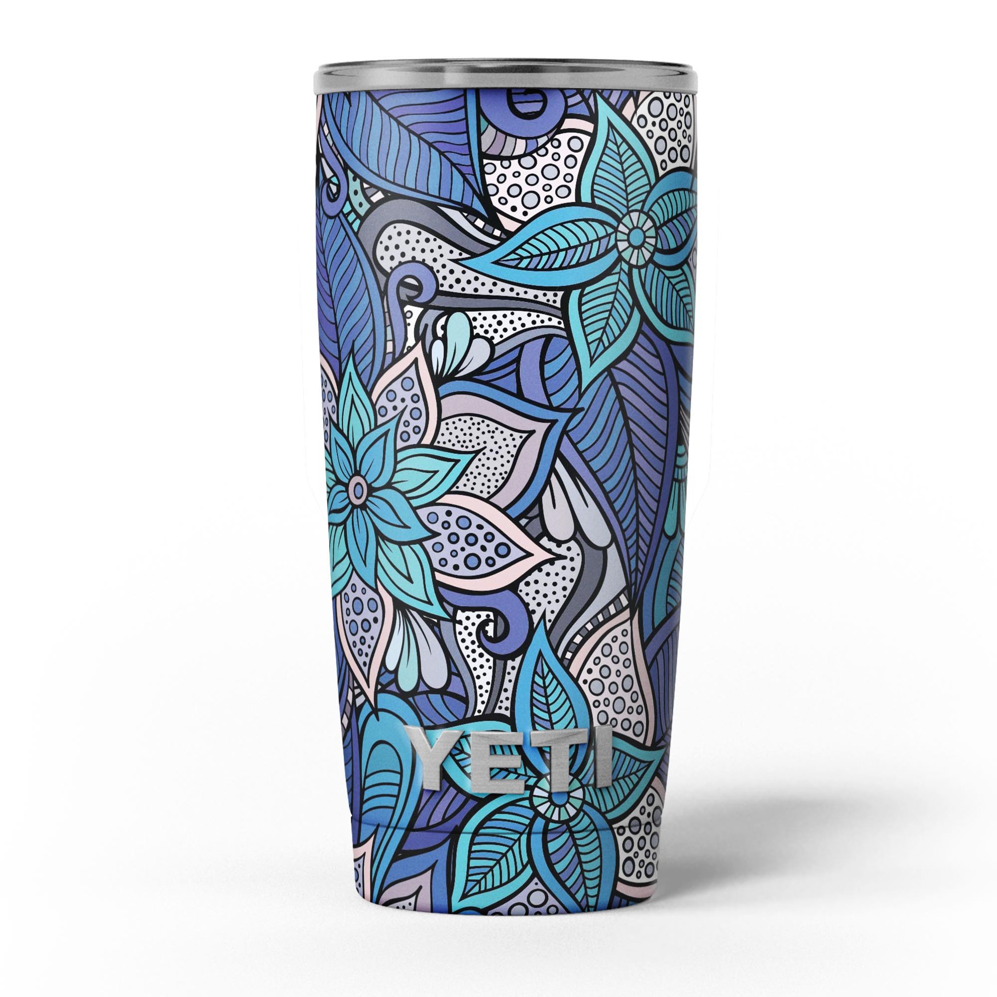 Floral Blues Skin Decal Vinyl Wrap Kit for Yeti Cooler, showcasing vibrant floral design and premium vinyl material.