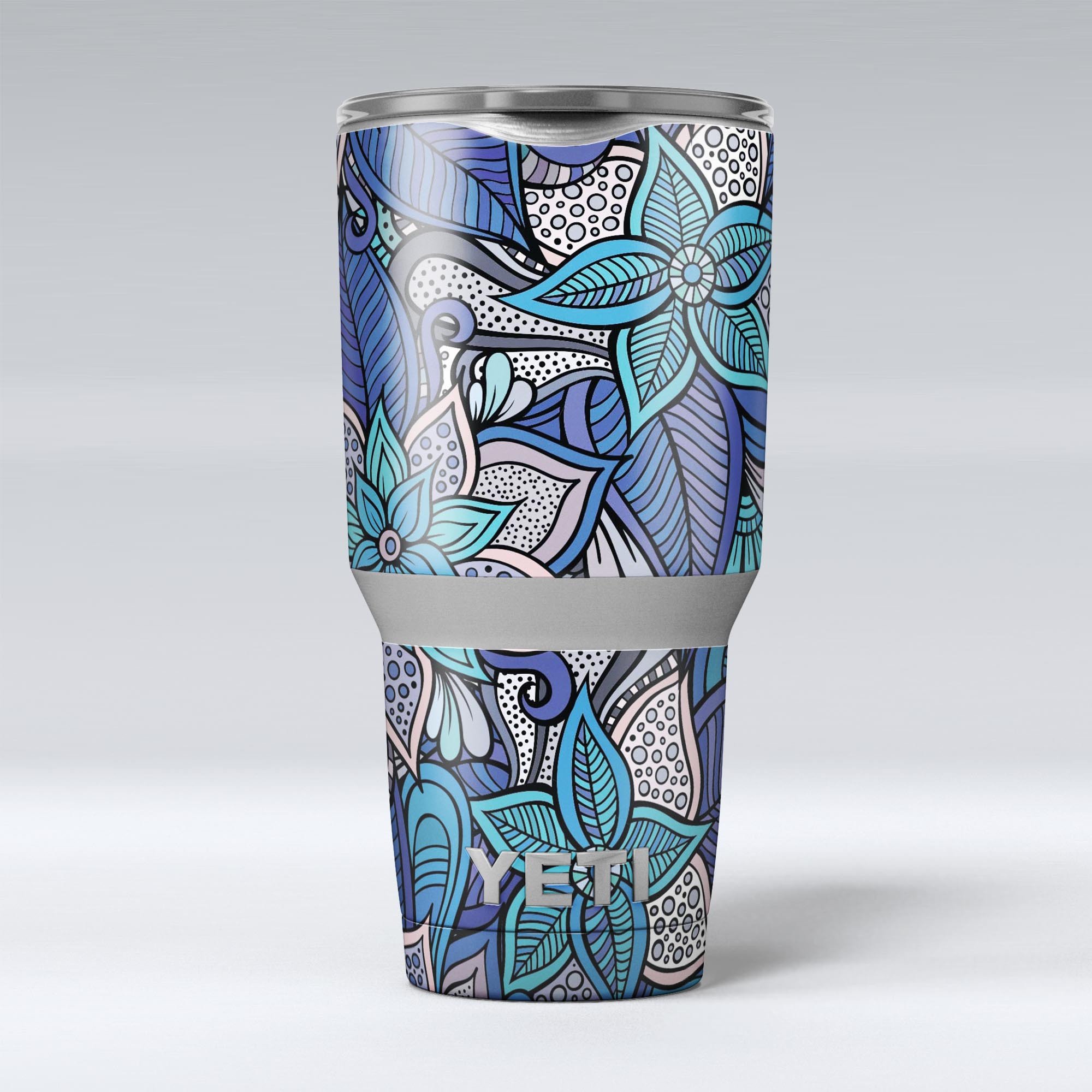 Floral Blues Skin Decal Vinyl Wrap Kit for Yeti Cooler, showcasing vibrant floral design and premium vinyl material.