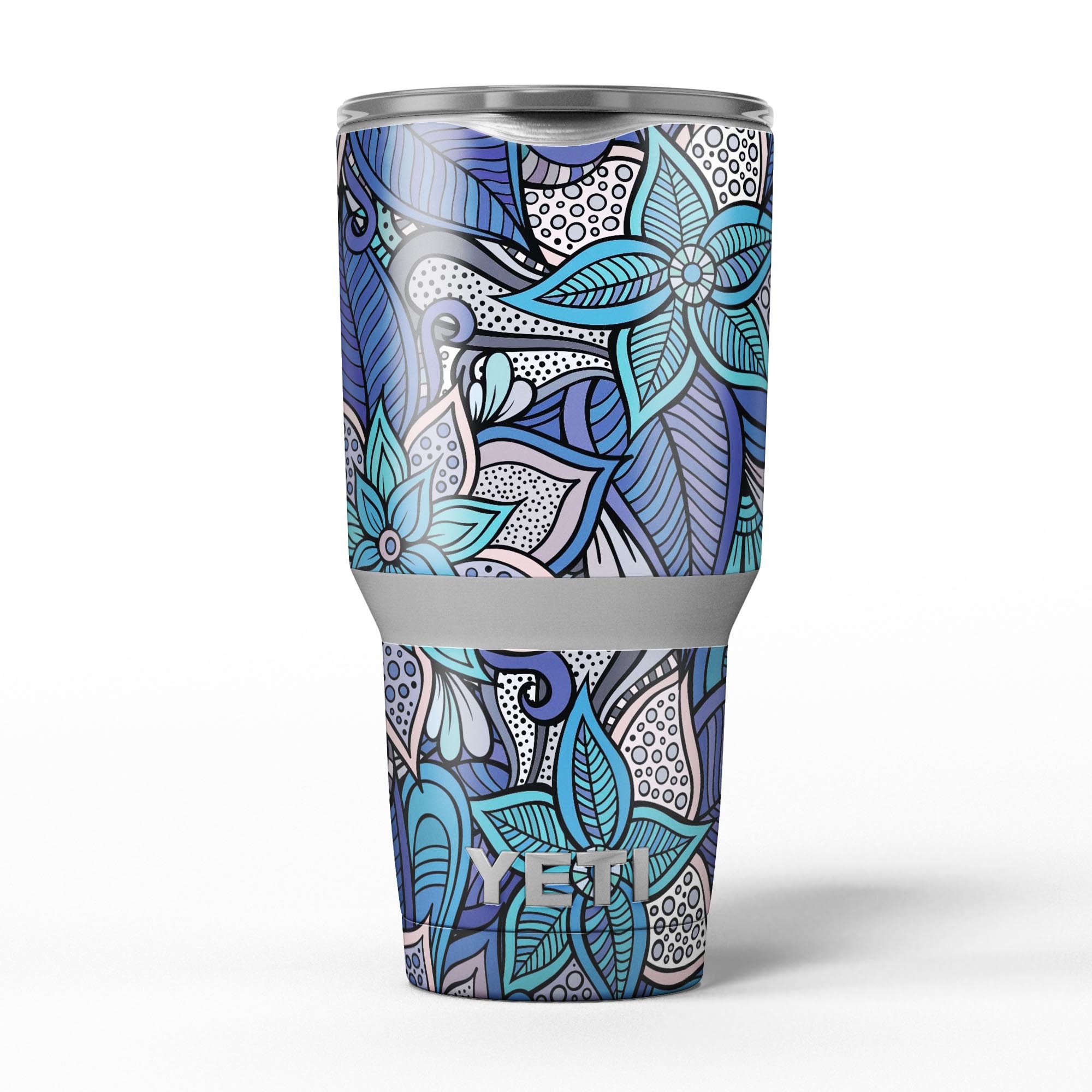 Floral Blues Skin Decal Vinyl Wrap Kit for Yeti Cooler, showcasing vibrant floral design and premium vinyl material.