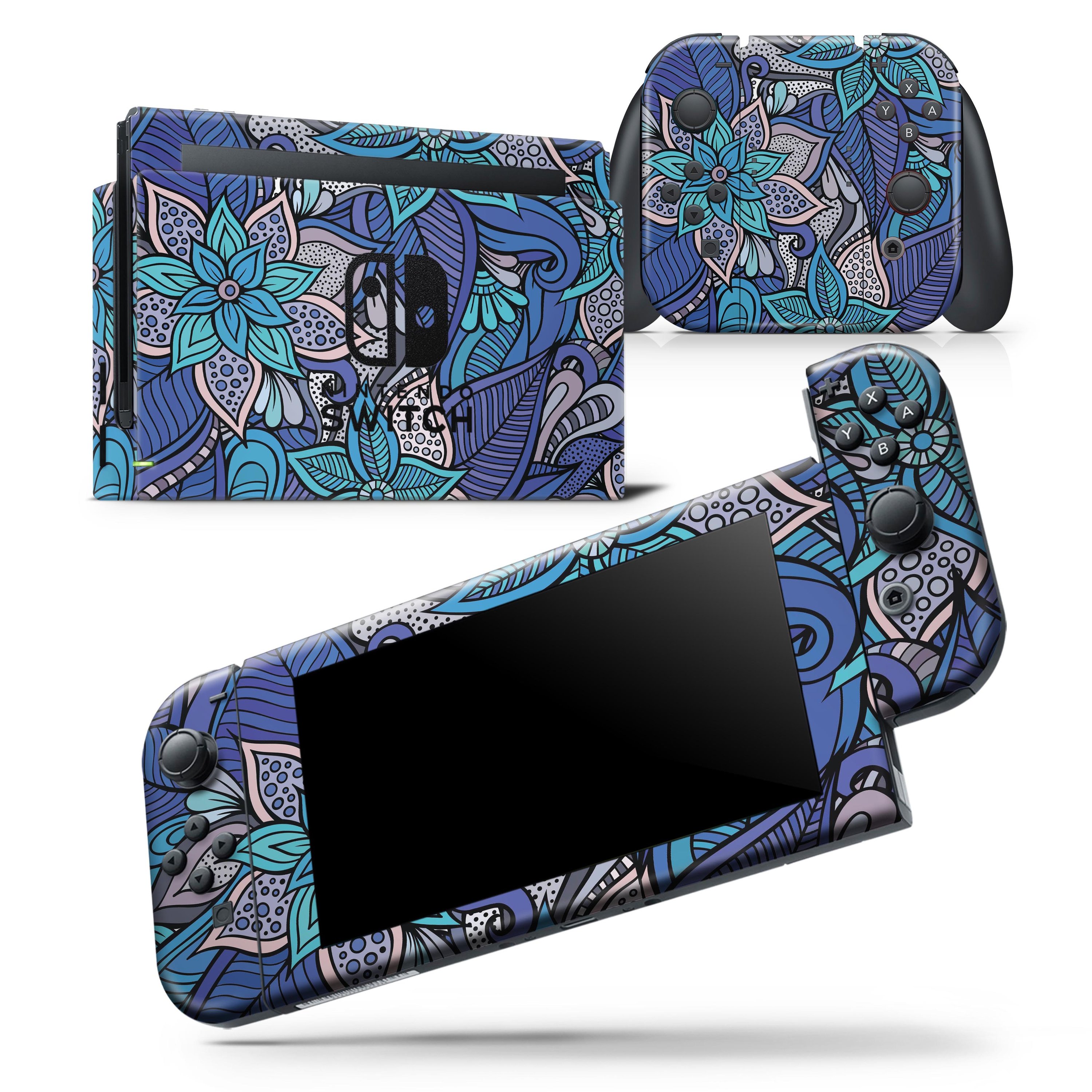 Floral Blues skin wrap decal for Nintendo Switch Lite, showcasing vibrant floral design and smooth finish.