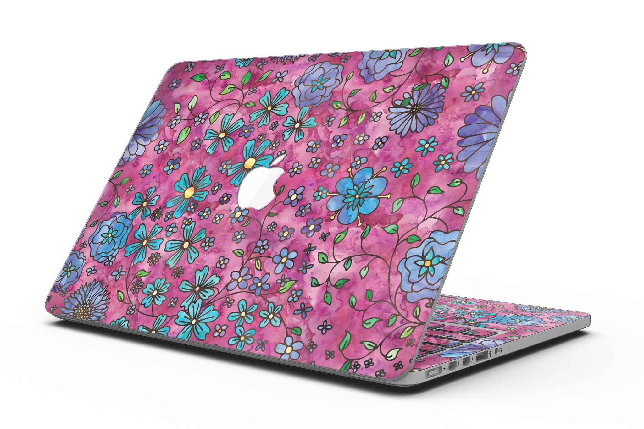 Floral Pattern Watercolor skin for MacBook Pro with Retina Display, showcasing vibrant colors and intricate floral designs.