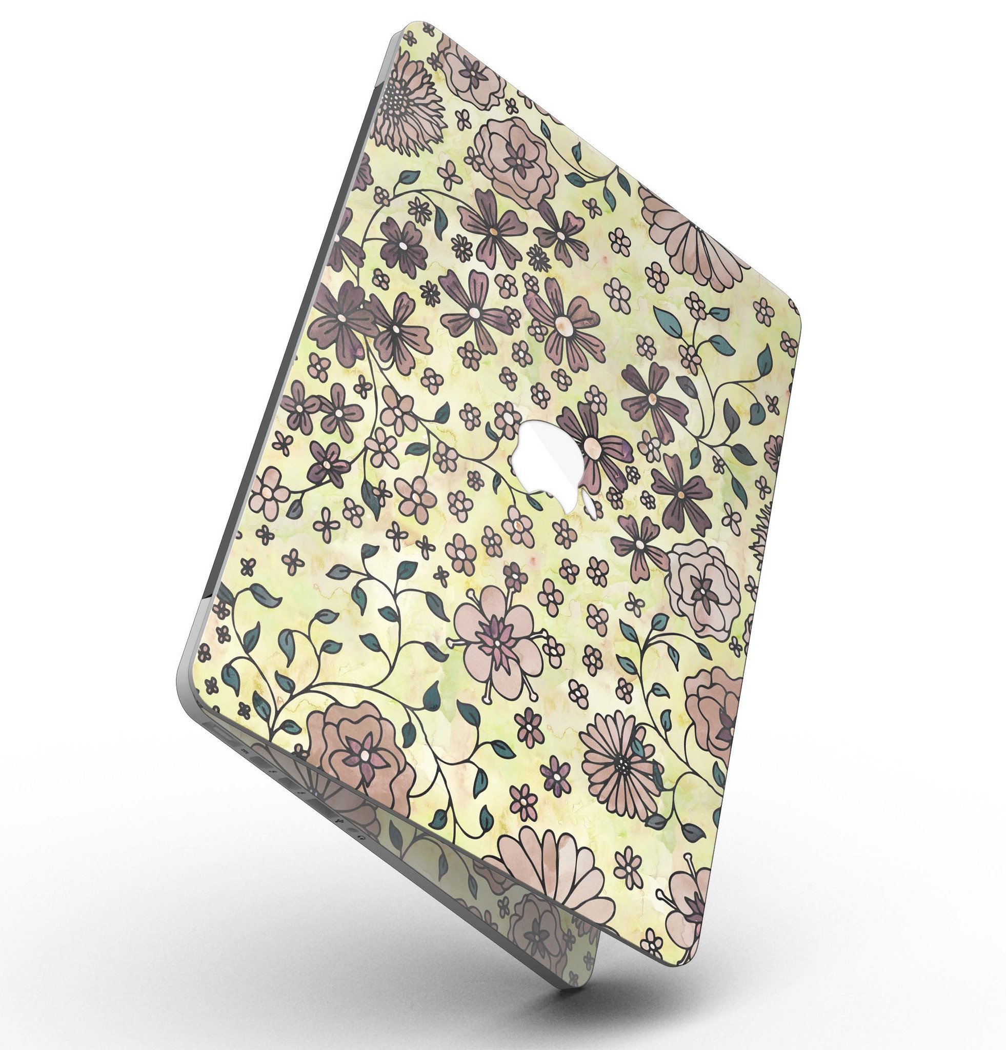 Floral pattern skin for MacBook Pro with Retina Display featuring a vibrant yellow watercolor background.