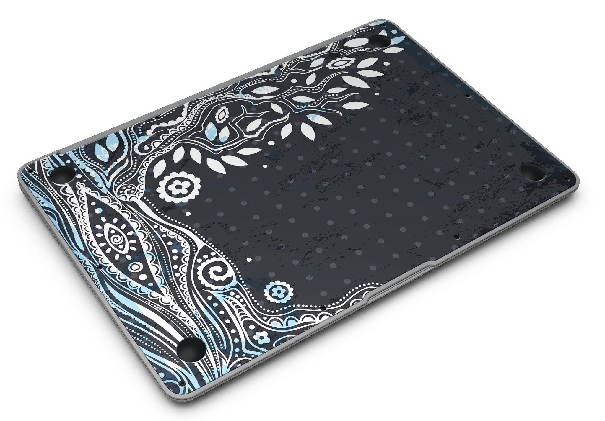 Flourish Black and White Tree skin applied to a MacBook Air, showcasing its stylish design and premium finish.