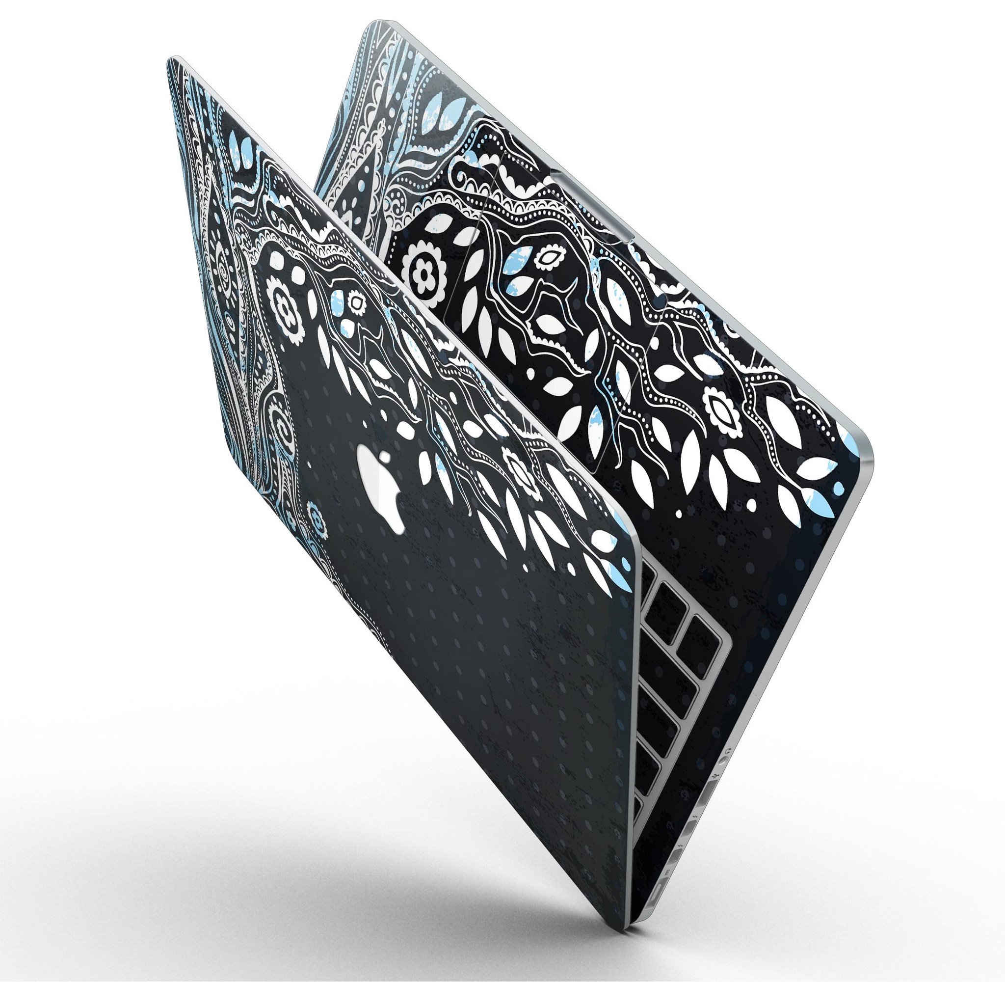 Flourish Black and White Tree skin for MacBook Pro, showcasing a stylish tree design on a sleek laptop surface.