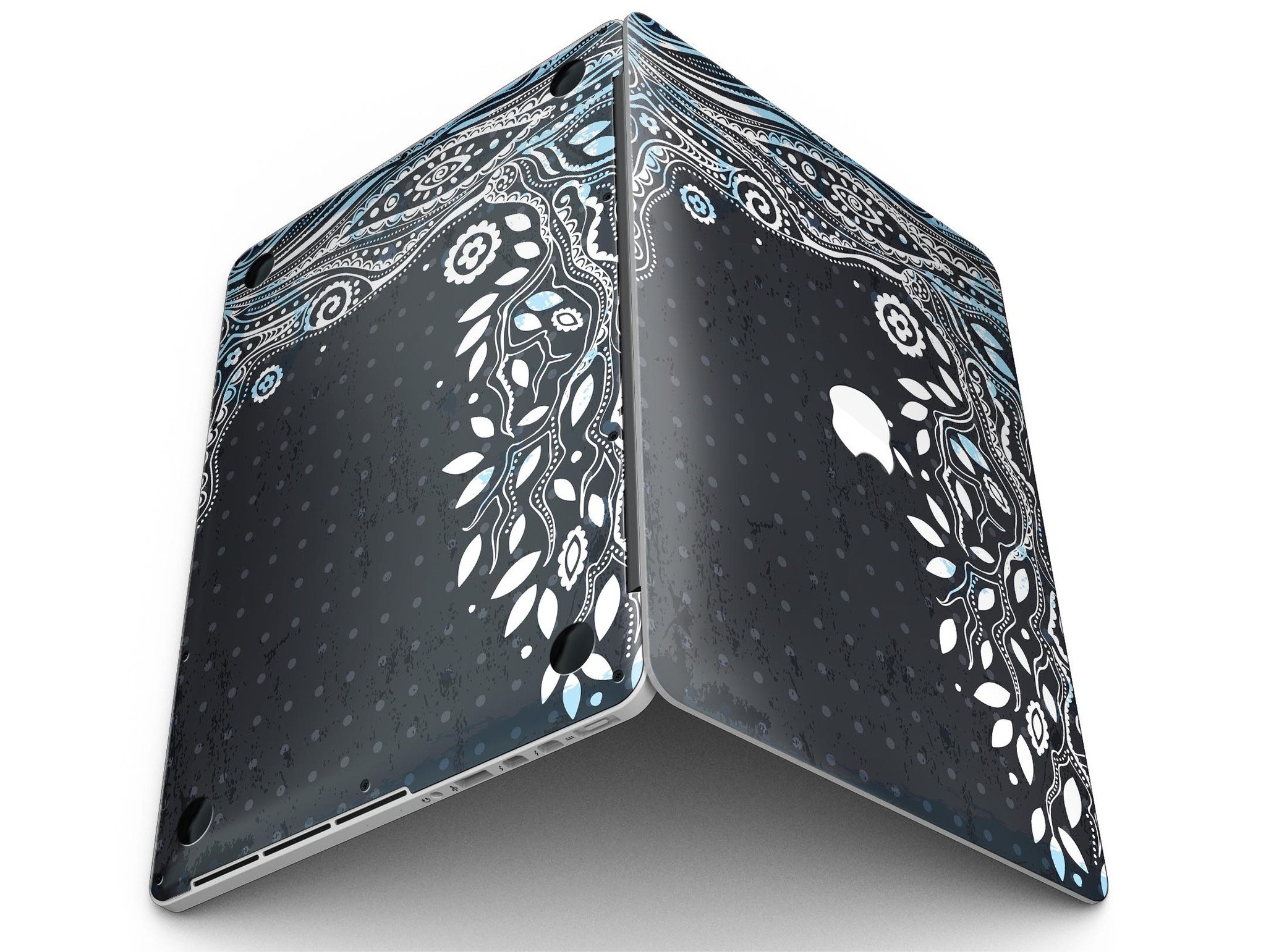 Flourish Black and White Tree skin for MacBook Pro, showcasing a stylish tree design on a sleek laptop surface.