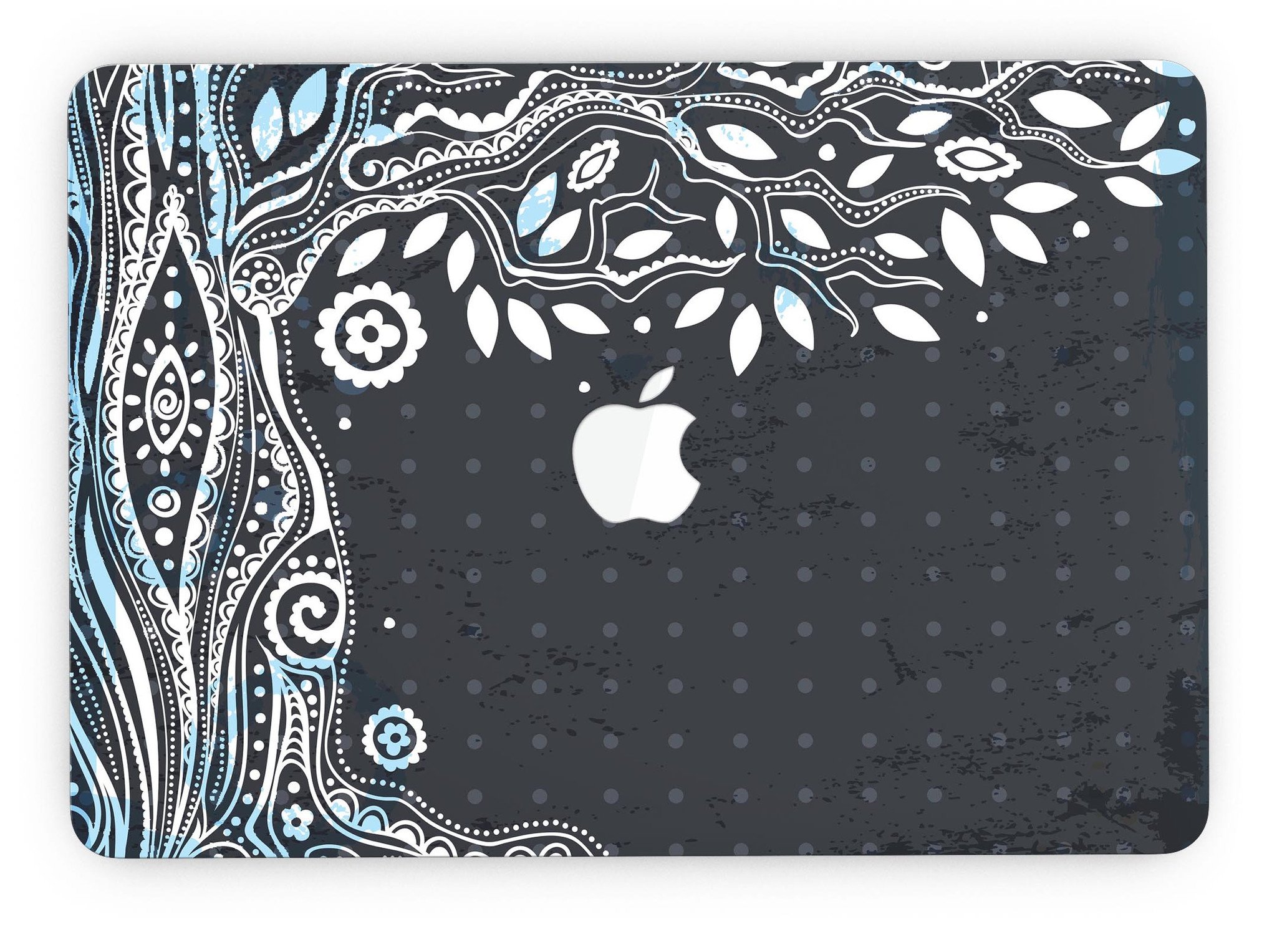 Flourish Black and White Tree skin for MacBook Pro, showcasing a stylish tree design on a sleek laptop surface.