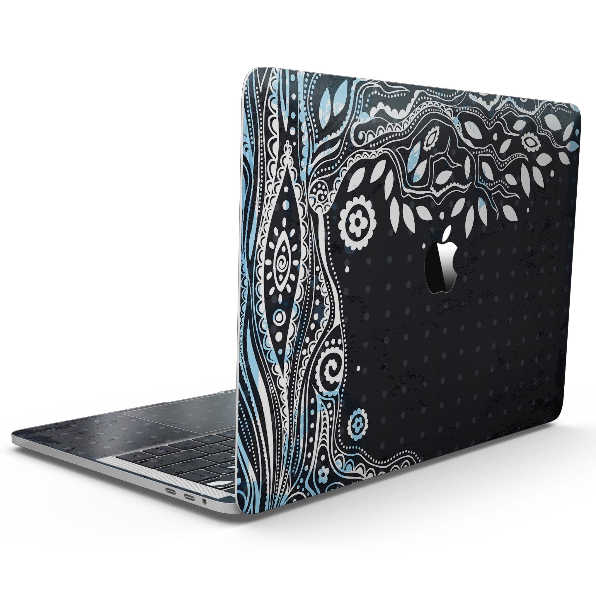 Flourish Black and White Tree skin kit for MacBook Pro with Touch Bar, showcasing a stylish tree design on premium vinyl.