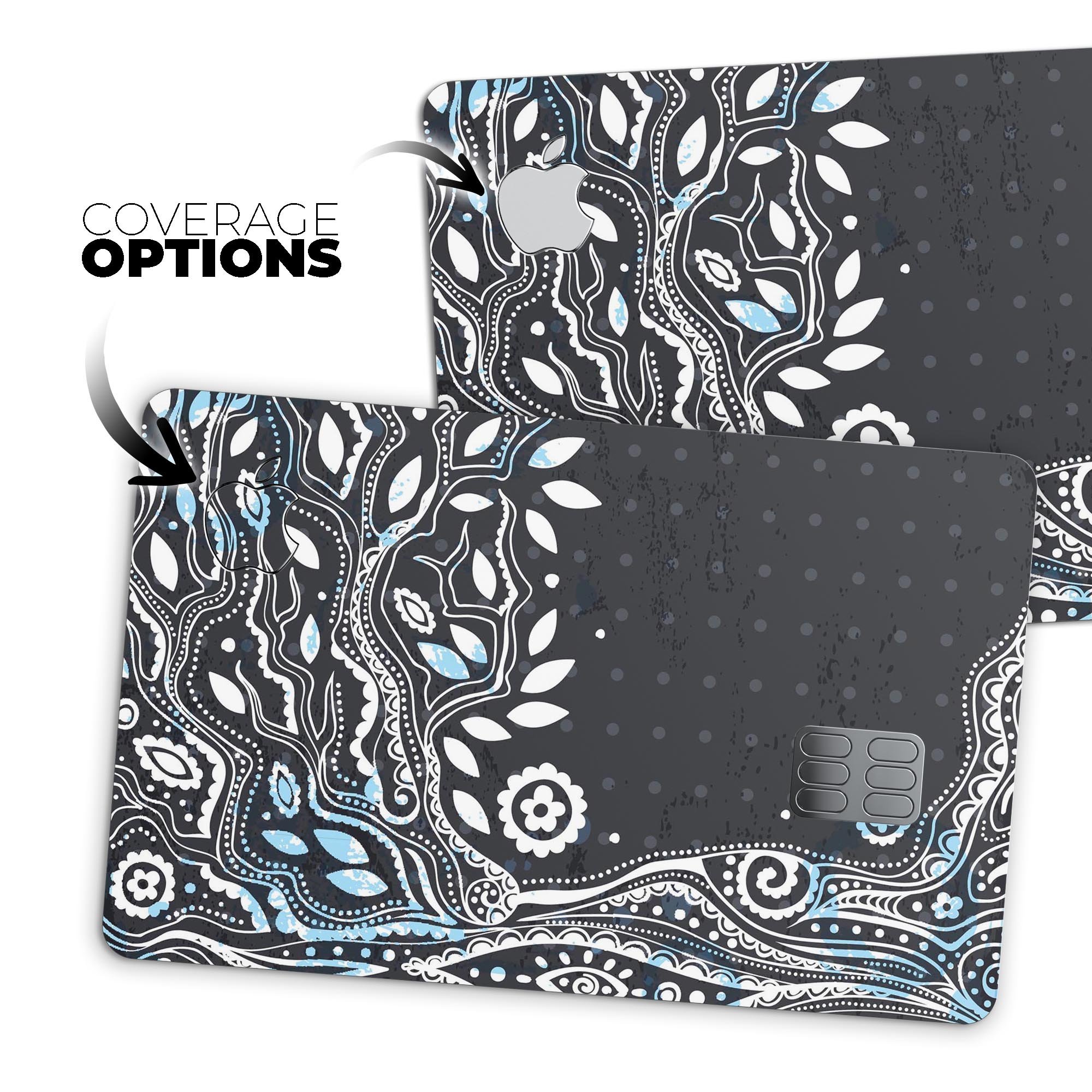 Flourish Black and White Tree decal skin for Apple Card, showcasing a stylish design with premium protective features.