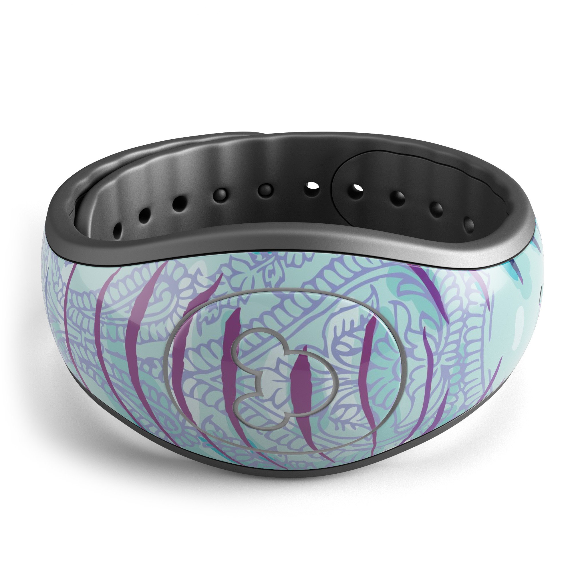 Flourished Blue & Purple Sacred Elephant decal skin wrap kit for Disney Magic Band, showcasing vibrant colors and intricate design.