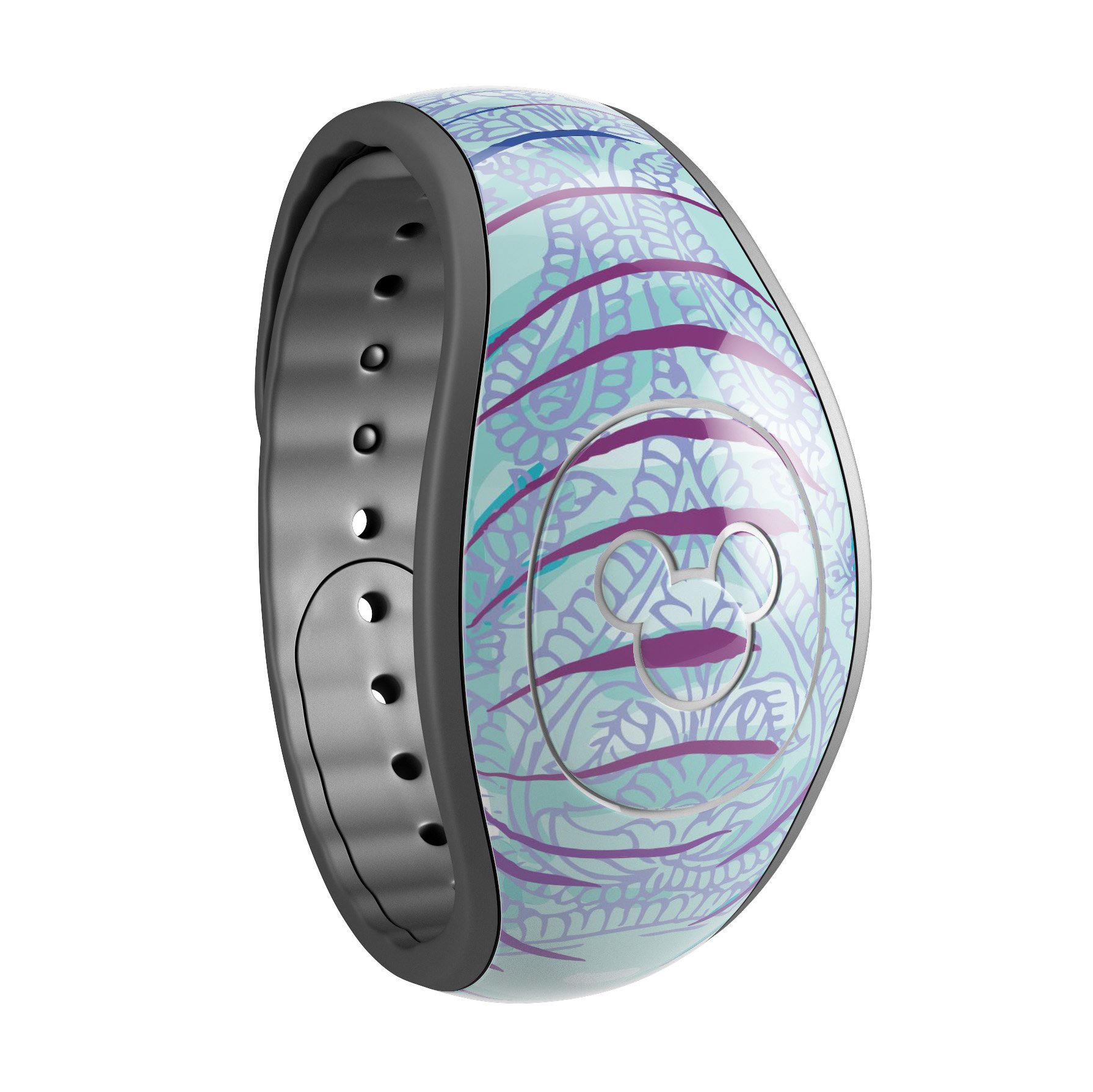 Flourished Blue & Purple Sacred Elephant decal skin wrap kit for Disney Magic Band, showcasing vibrant colors and intricate design.