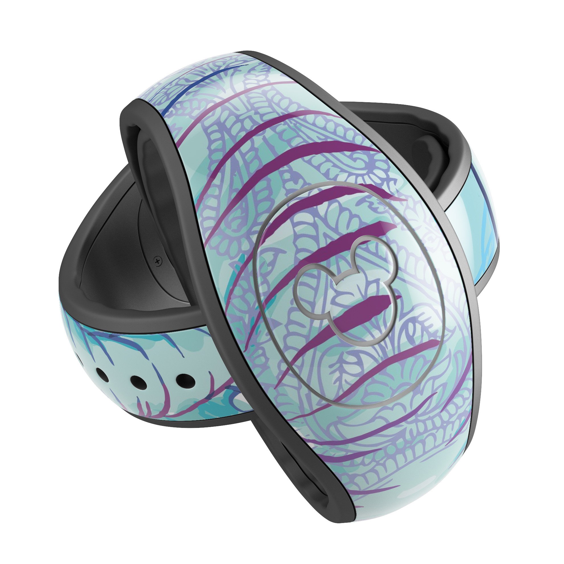 Flourished Blue & Purple Sacred Elephant decal skin wrap kit for Disney Magic Band, showcasing vibrant colors and intricate design.