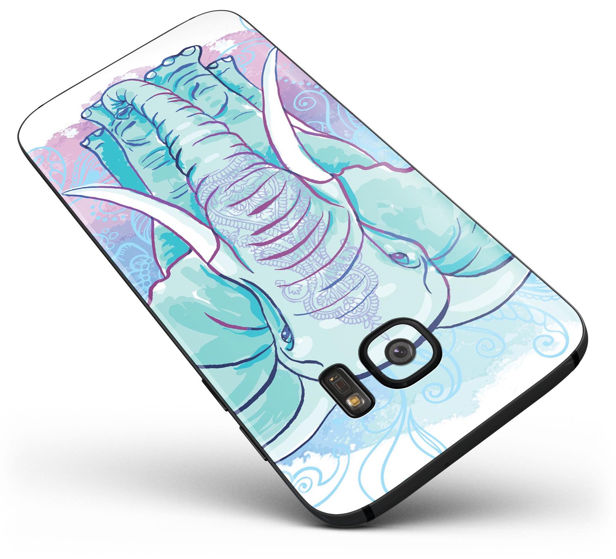 Flourished Blue & Purple Sacred Elephant skin kit for Samsung Galaxy S7 and S7 Edge, showcasing vibrant colors and intricate design.