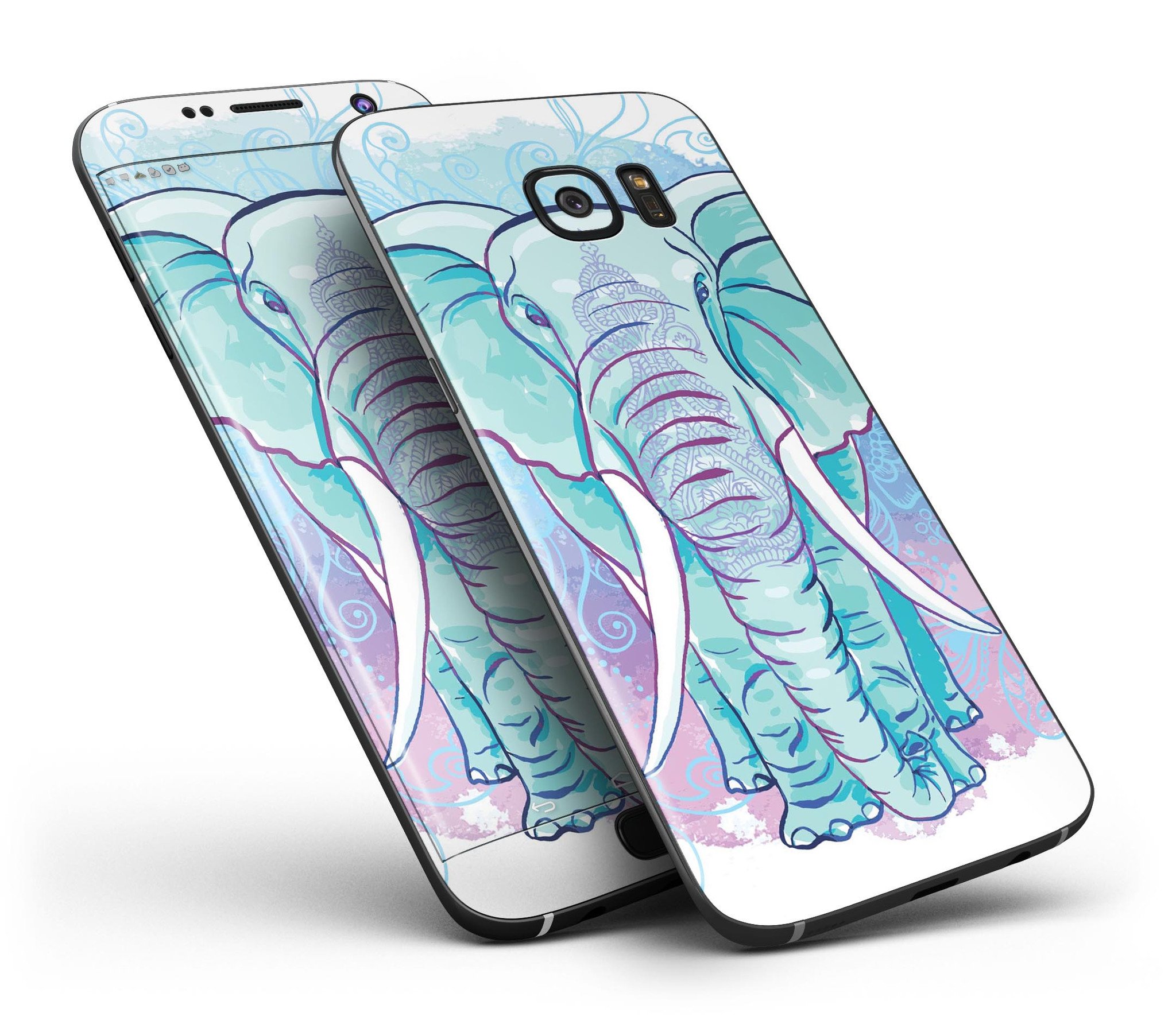 Flourished Blue & Purple Sacred Elephant skin kit for Samsung Galaxy S7 and S7 Edge, showcasing vibrant colors and intricate design.