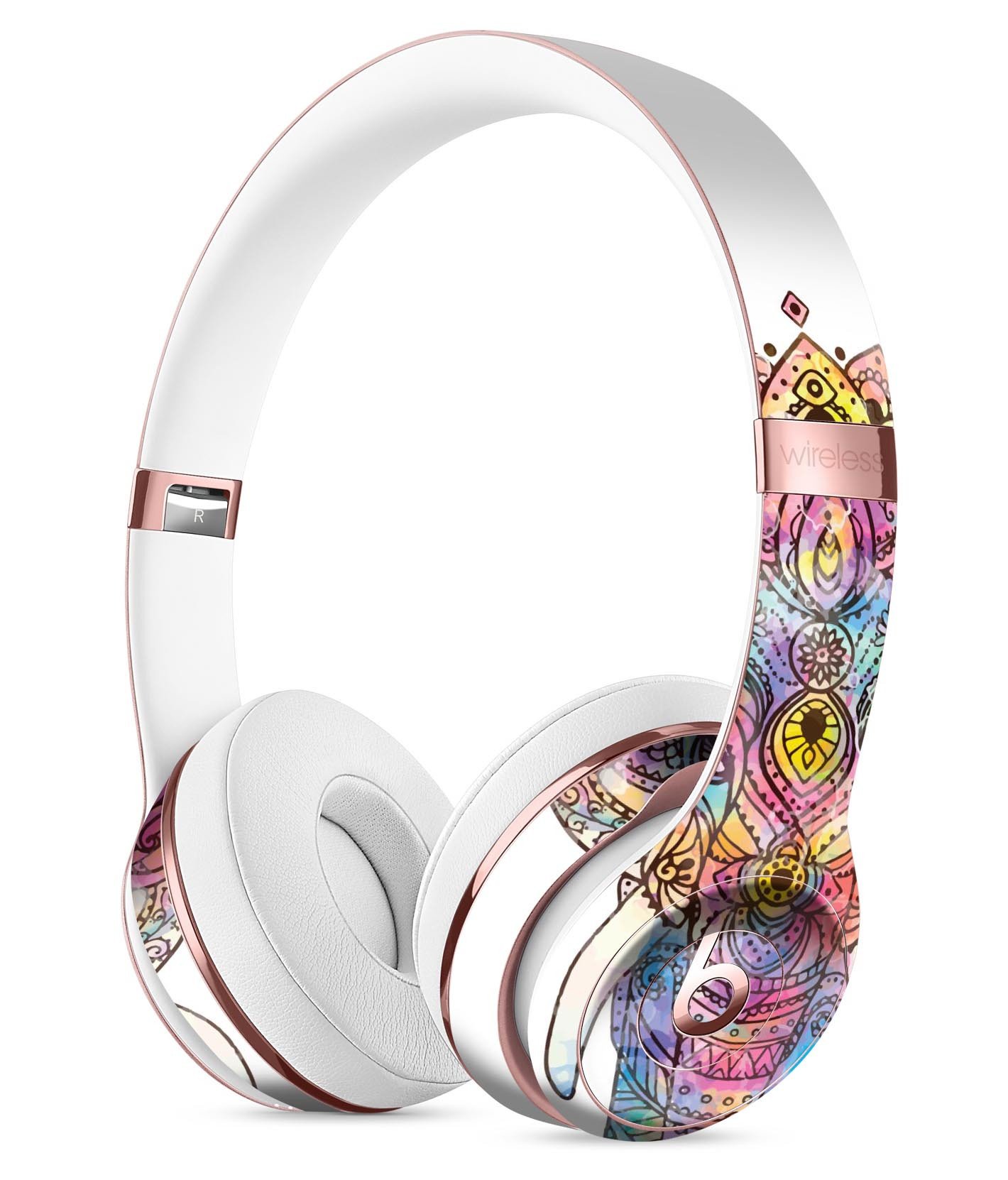 Flourished Sacred Elephant Full-Body Skin Kit for Beats by Dre Solo 3 Wireless Headphones, showcasing vibrant design and premium vinyl material.