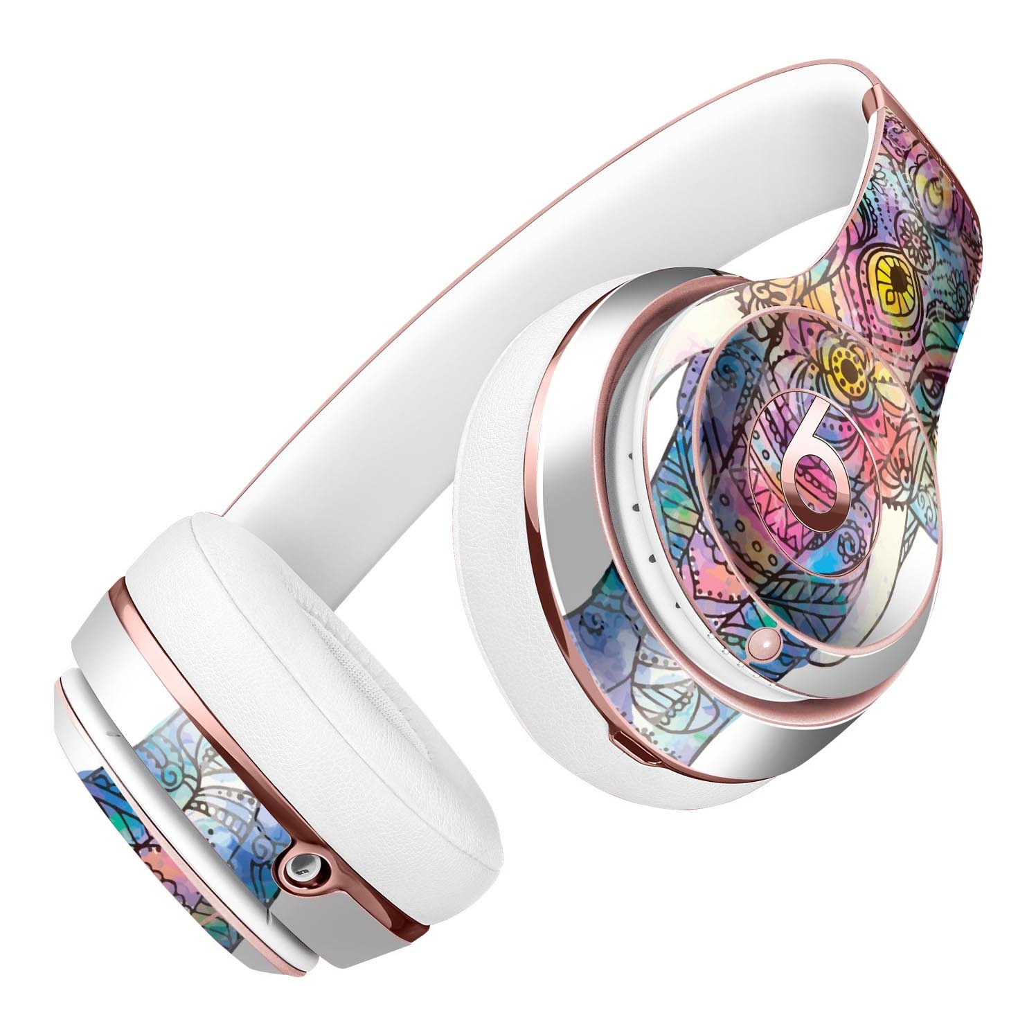 Flourished Sacred Elephant Full-Body Skin Kit for Beats by Dre Solo 3 Wireless Headphones, showcasing vibrant design and premium vinyl material.