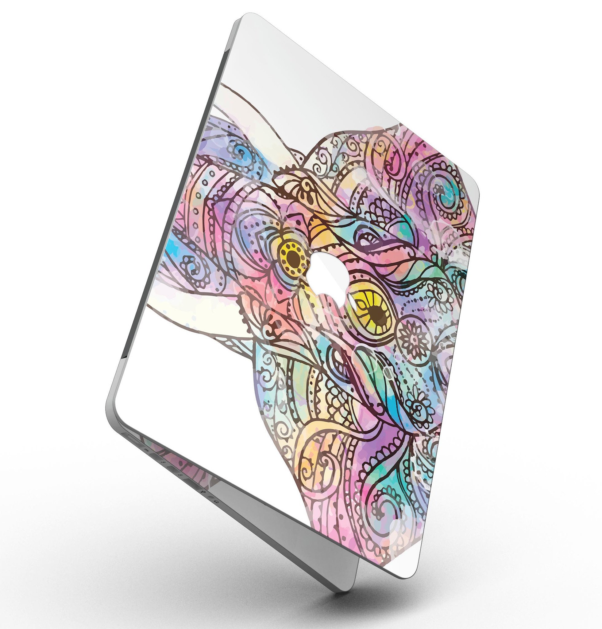 Flourished Sacred Elephant design skin for MacBook Pro with Retina Display, showcasing vibrant colors and intricate patterns.