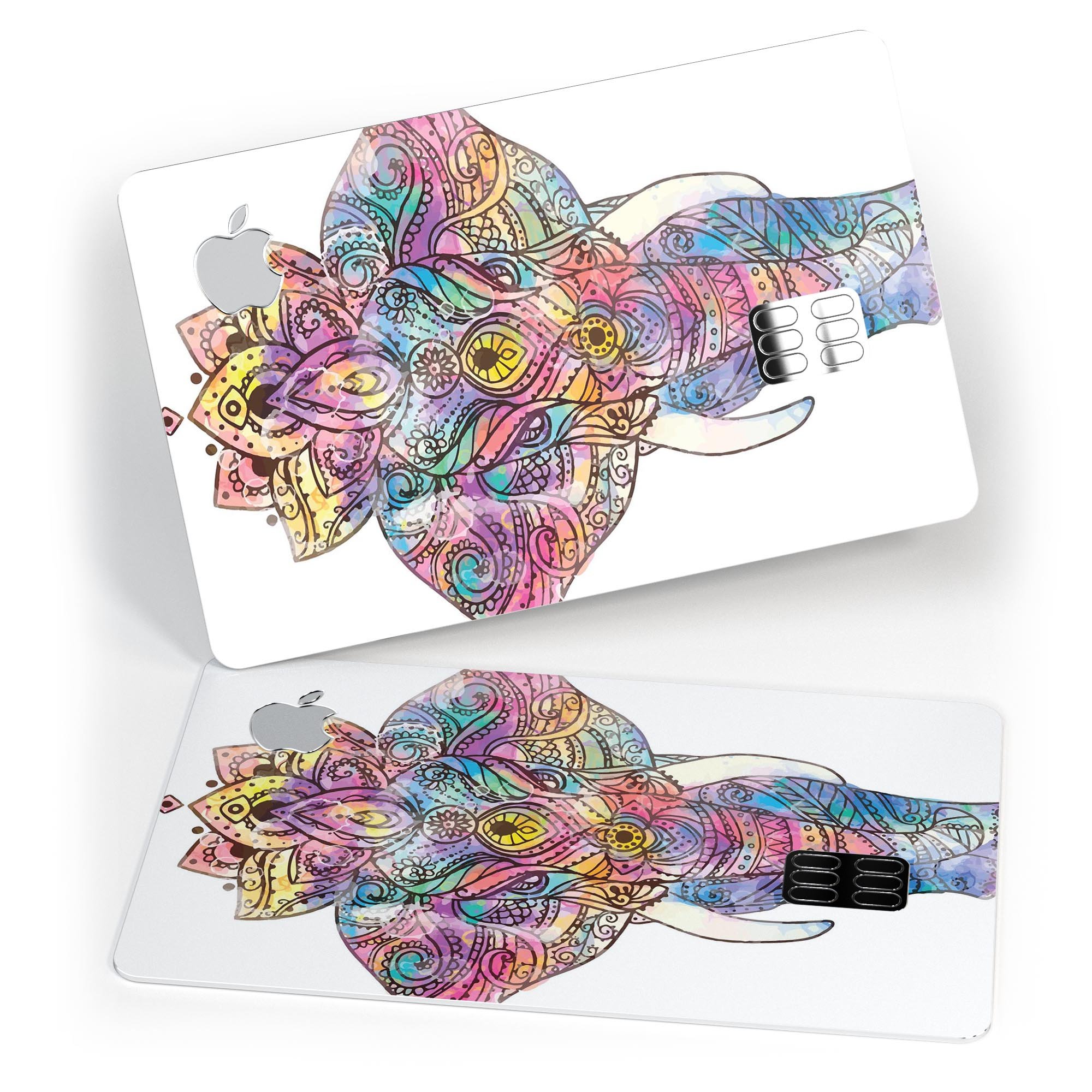 Flourished Sacred Elephant decal skin for Apple Card, showcasing intricate design and premium vinyl material.