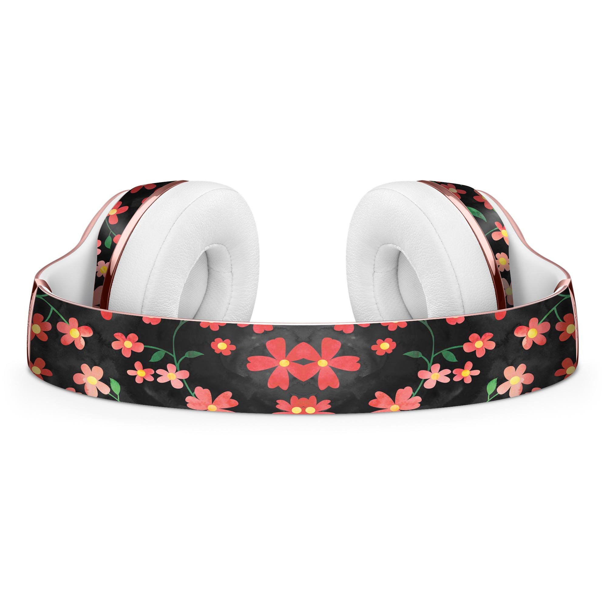 Flowers with Stems design skin for Beats by Dre Solo 3 Wireless Headphones, showcasing vibrant floral patterns on a black watercolor background.