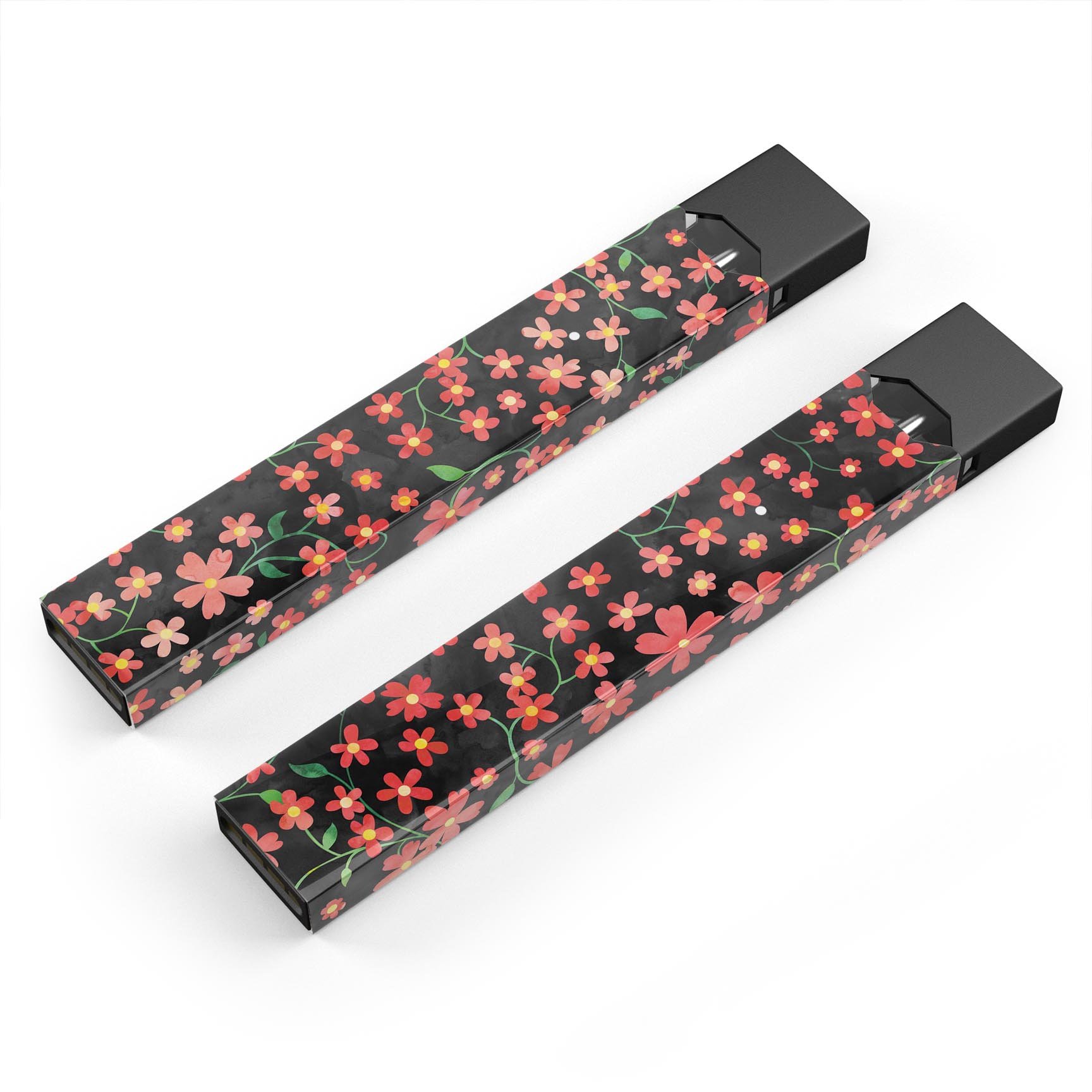 Premium decal skin featuring flowers with stems design over black watercolor, designed for JUUL vaping device.