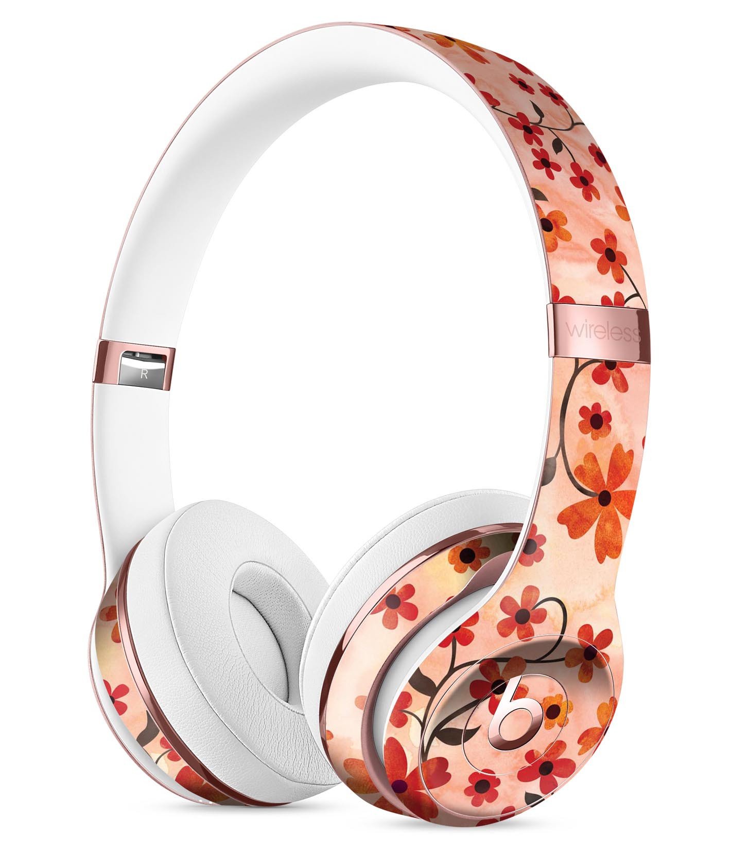 Colorful Flowers with Stems design on an orange watercolor background, applied to Beats by Dre Solo 3 Wireless Headphones.