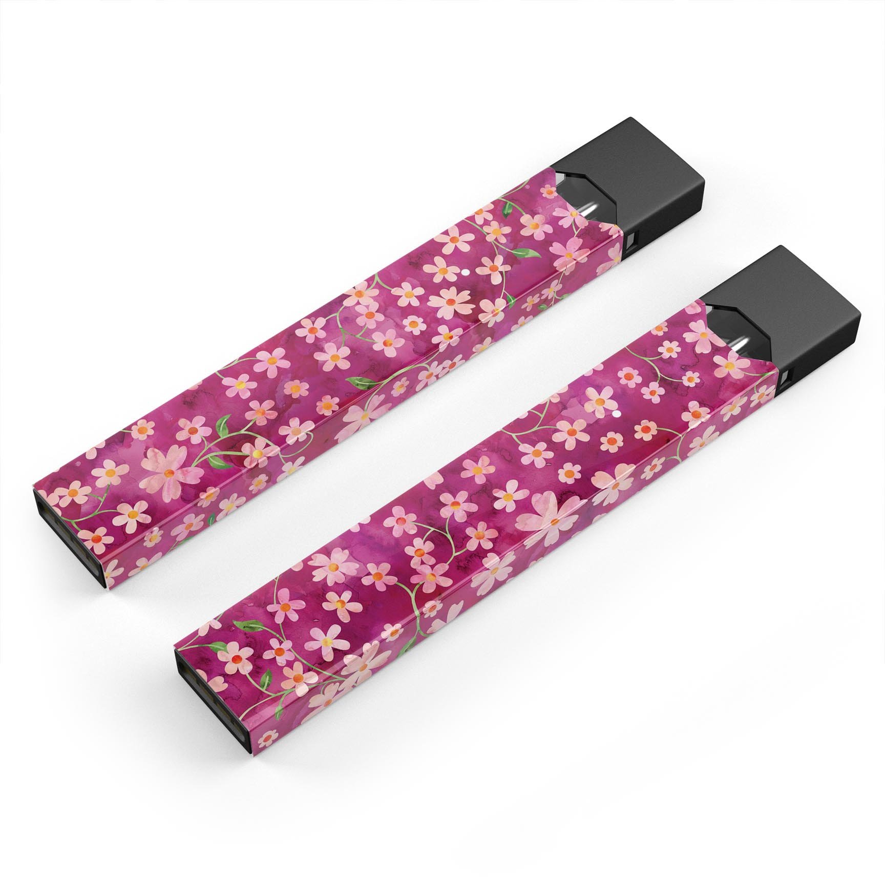 Flowers with Stems over Wine Watercolor decal for JUUL device, showcasing vibrant colors and intricate design.