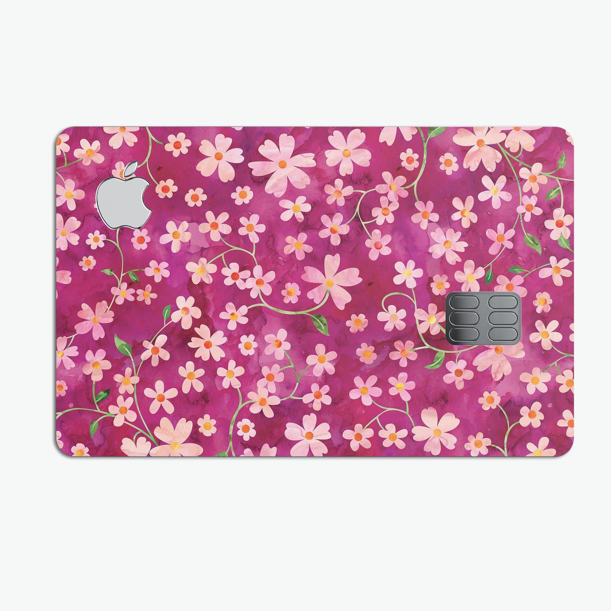 Flowers with Stems over Wine Watercolor decal for Apple Card, showcasing vibrant floral design on premium vinyl.