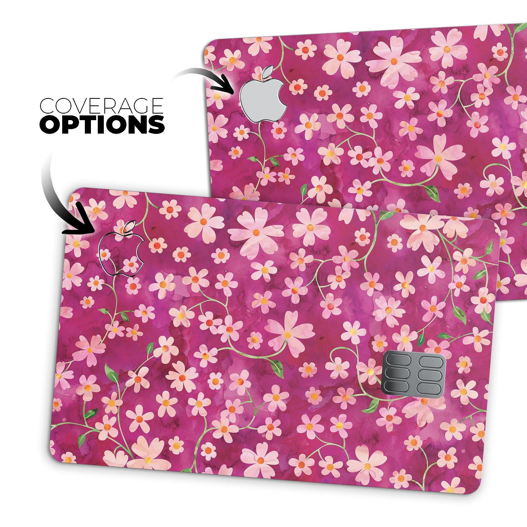 Flowers with Stems over Wine Watercolor decal for Apple Card, showcasing vibrant floral design on premium vinyl.