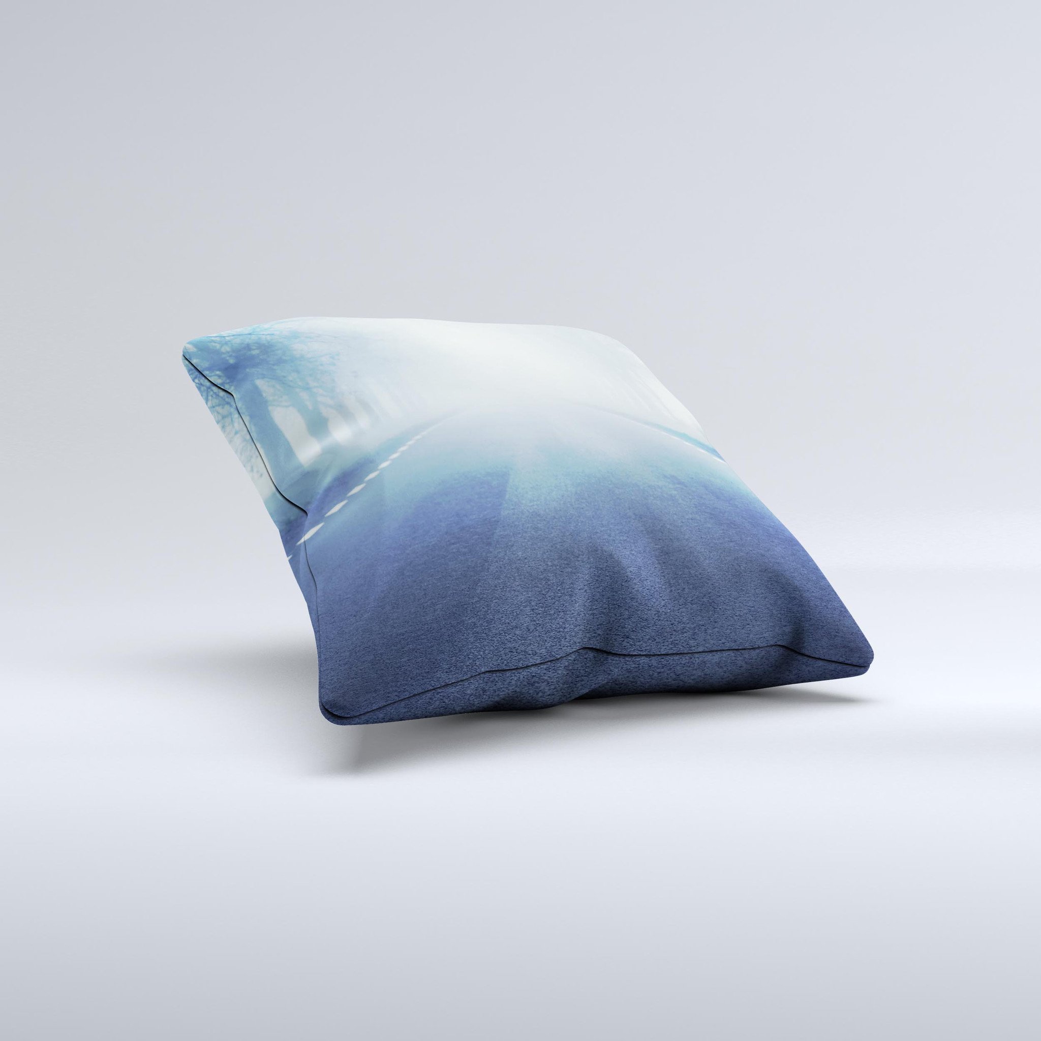 Foggy Back Road ink-Fuzed Decorative Throw Pillow featuring a unique handcrafted design with high thread count covering.