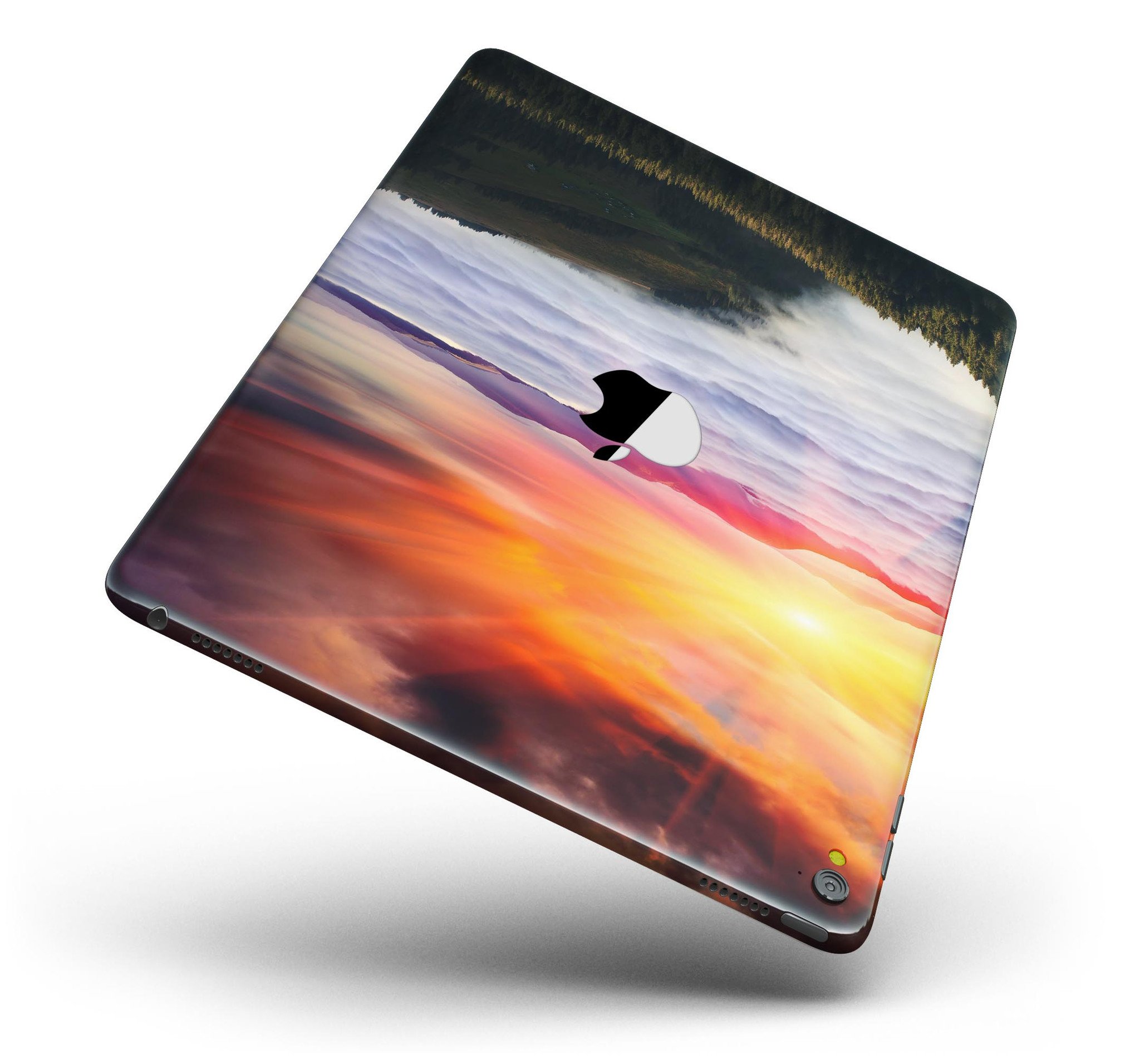 Foggy Mountainside Full Body Skin for iPad Pro, showcasing a scenic mountain design on a sleek vinyl surface.