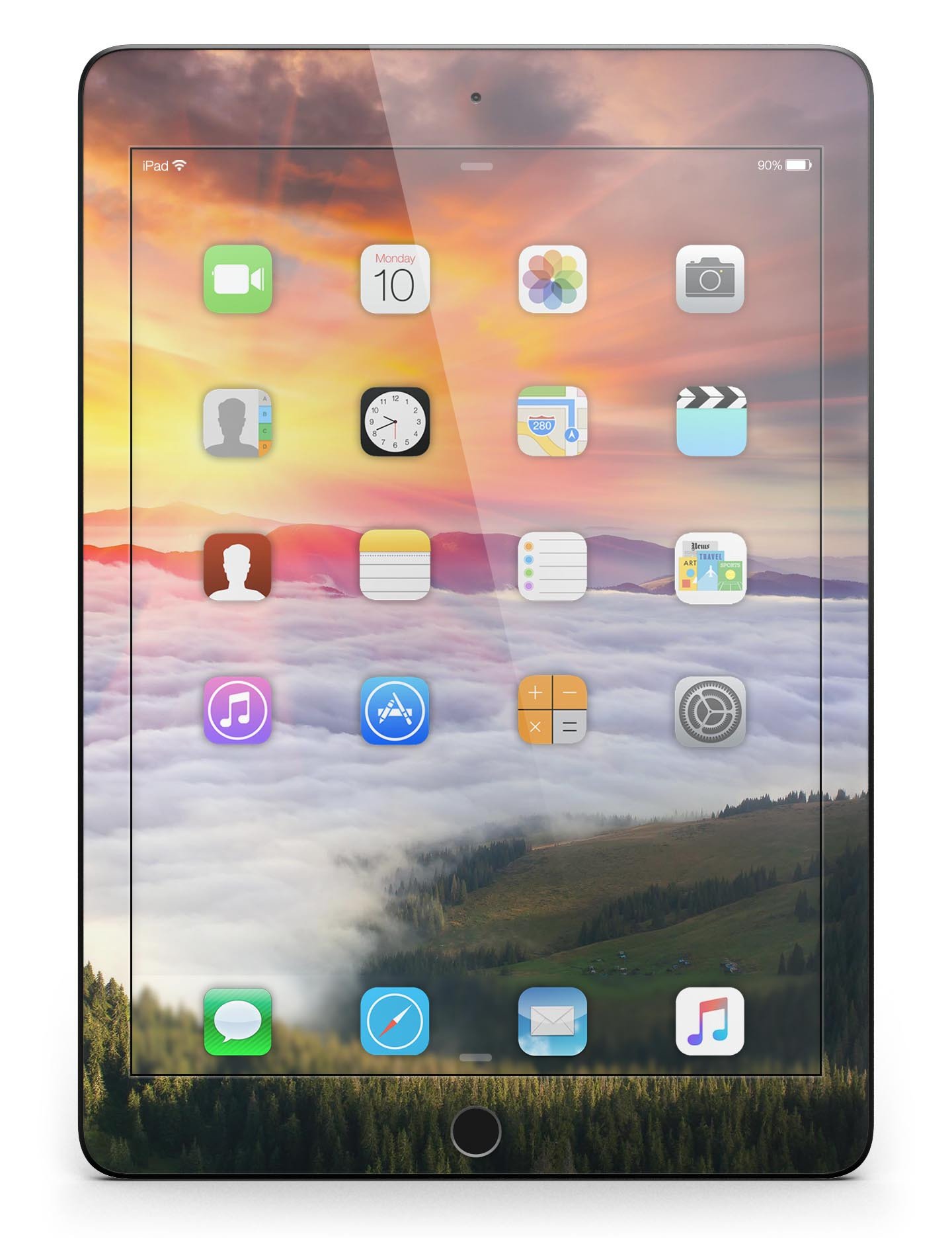 Foggy Mountainside Full Body Skin for iPad Pro, showcasing a scenic mountain design on a sleek vinyl surface.