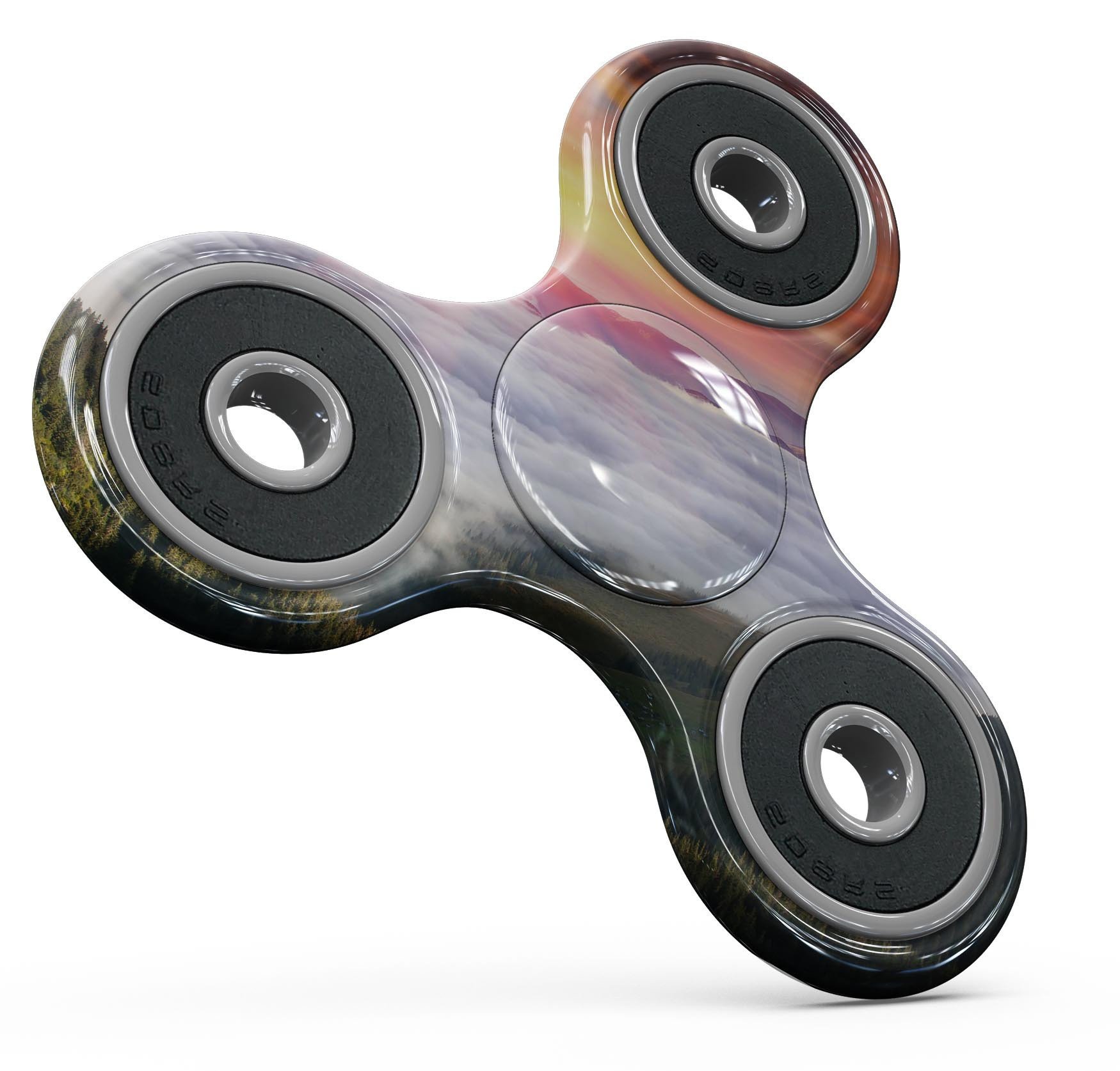 Foggy Mountainside Full-Body Skin-Kit for fidget spinner, showcasing a nature-inspired design with a premium vinyl finish.