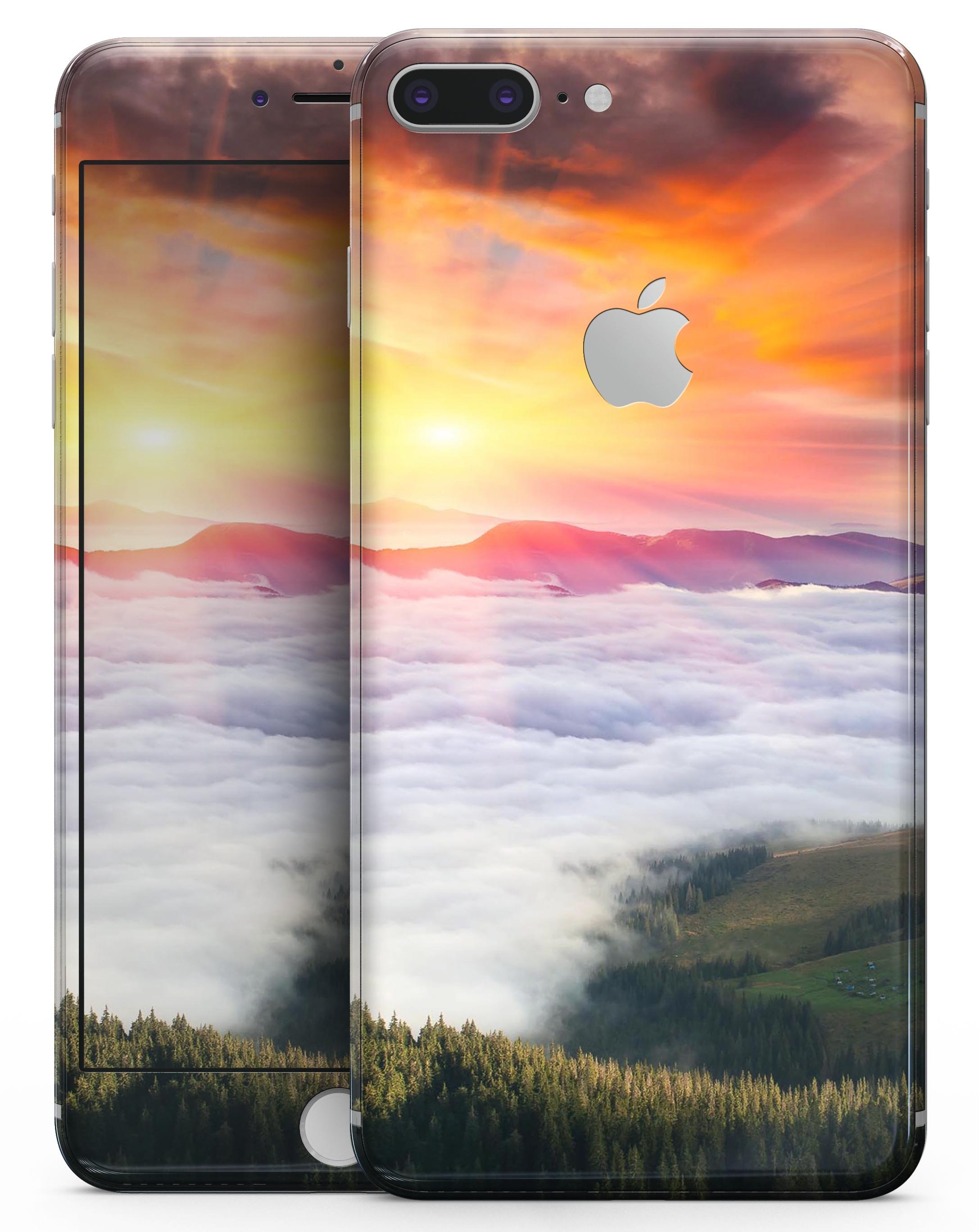 Foggy Mountainside skin-kit for iPhone 8 and 8 Plus, showcasing a scenic design with a premium vinyl finish.