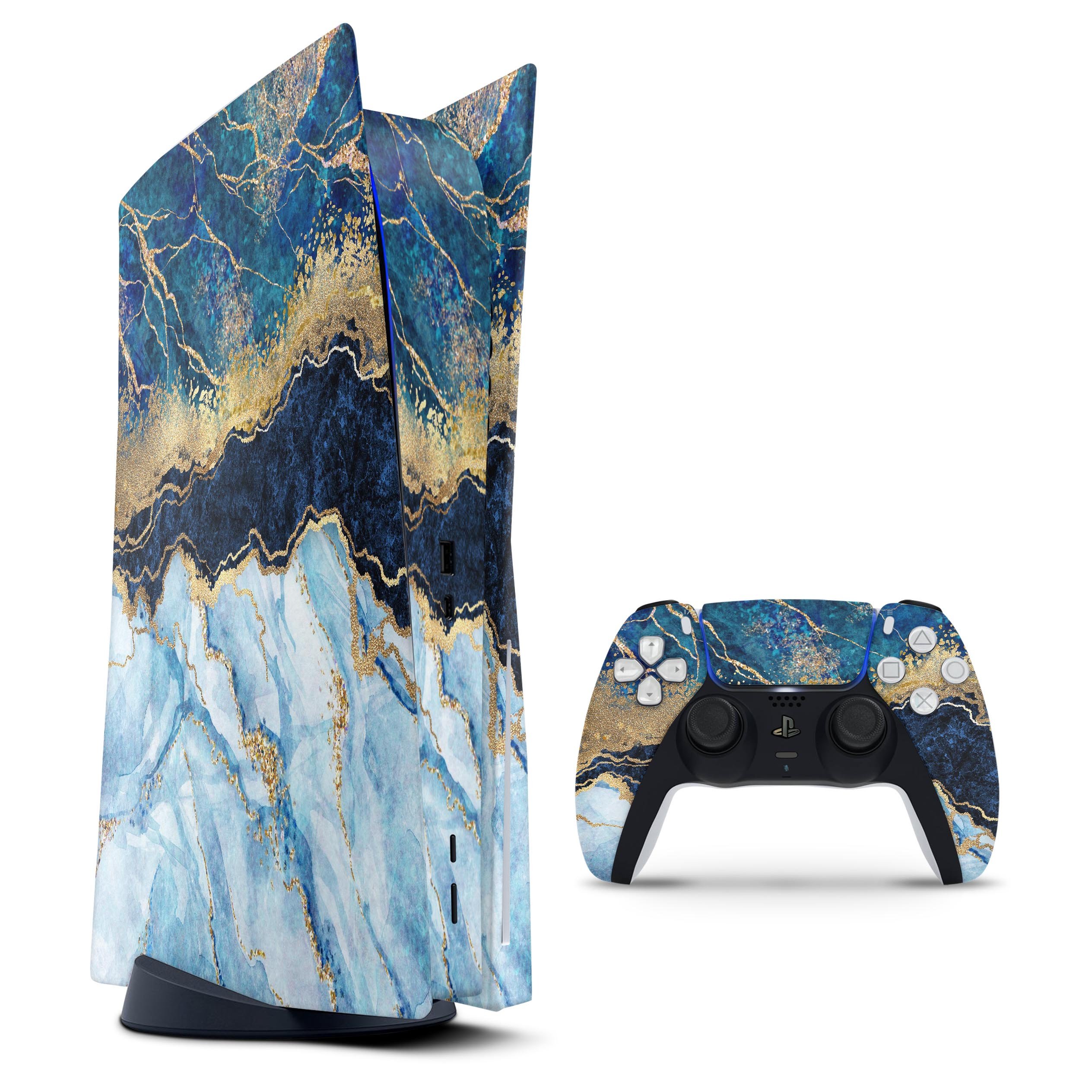 Foiled Marble Agate skin decal wrap kit for Sony Playstation 5, showcasing a stylish marble design that fits snugly on the console.